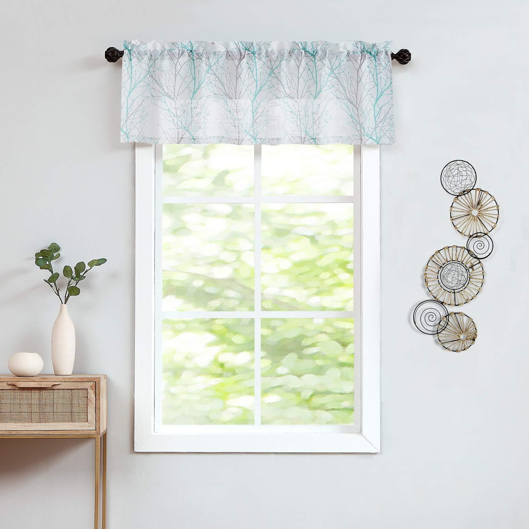 Fmfunctex Tree Print Semi-Sheer Valance Curtain For Windows 15 Inch Length Branch Design Kitchen Valance For Bathroom 50"" W 1 Panel