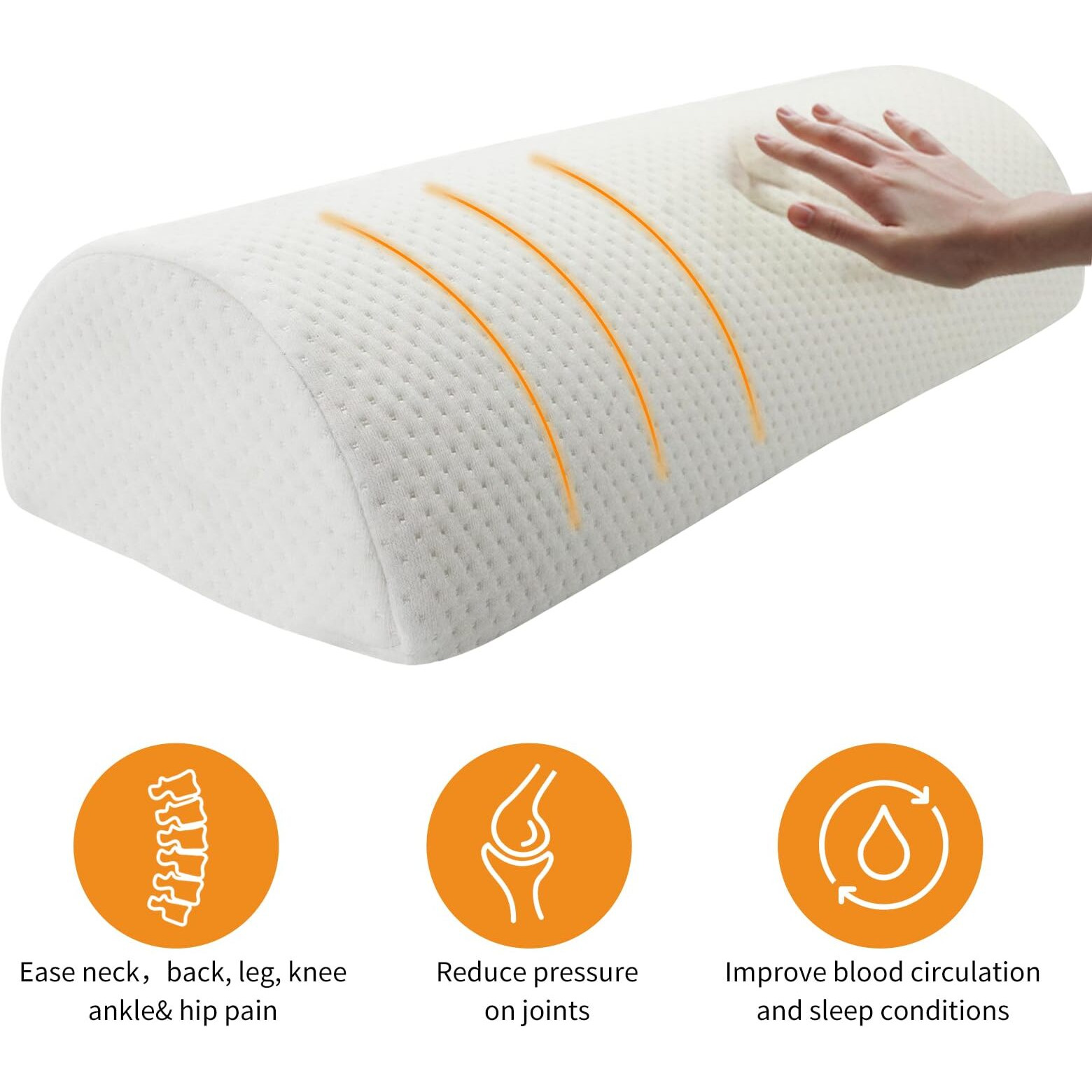 Eiury Half Moon Bolster Pillow - Perfect For Legs  Knees  Lower Back  Ankle And Head Support. Versatile Lumbar Support For Bed  Includes Memory Foam And Machine Washable Cover - L