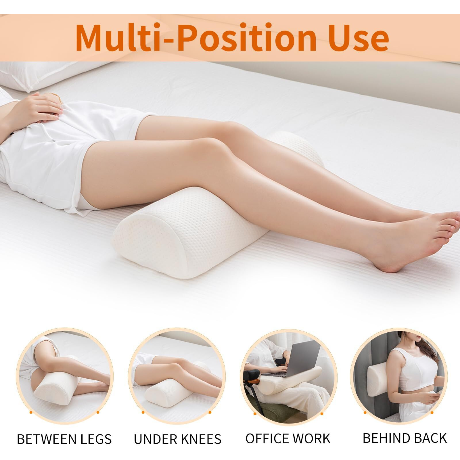 Eiury Half Moon Bolster Pillow - Perfect For Legs  Knees  Lower Back  Ankle And Head Support. Versatile Lumbar Support For Bed  Includes Memory Foam And Machine Washable Cover - L