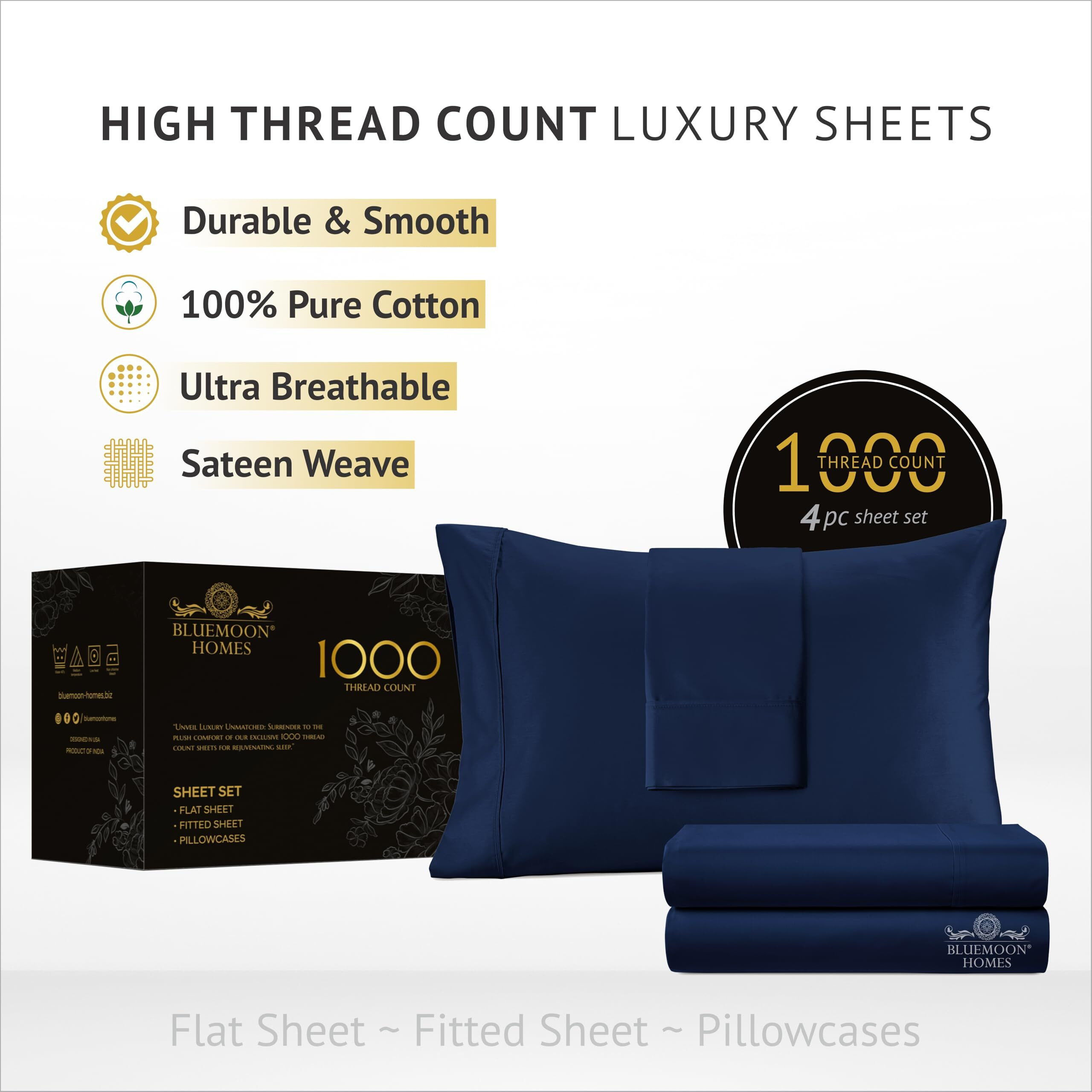 Egyptian Cotton Sheets For King Size Bed  Certified 1000 Thread Count King Sheet Set  Luxury Cotton King Bed Sheets  King Sheets Deep Pocket - Soft & Ultra Smooth Sheets King Size - Navy Blue