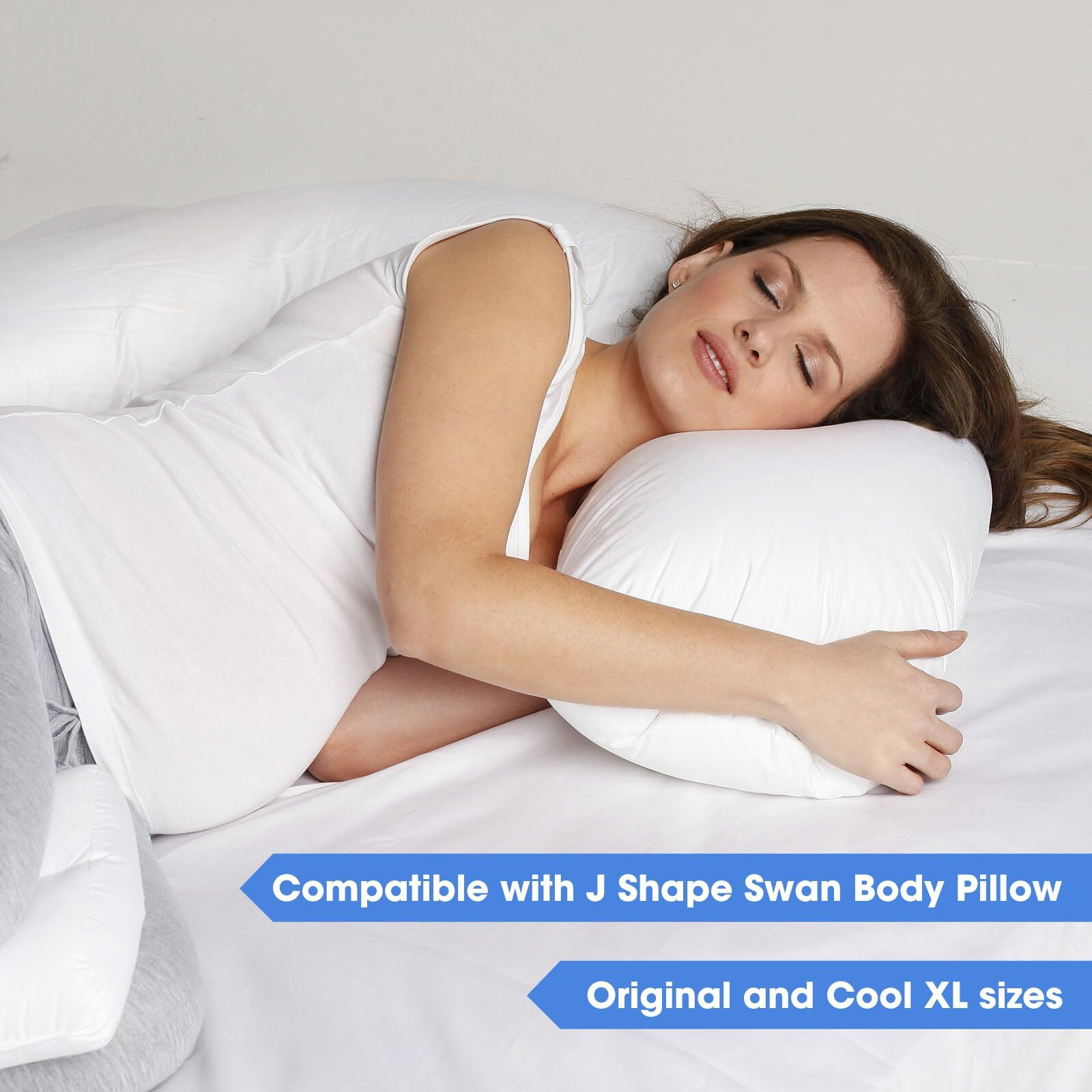 Pillowcase Compatible With J Shape Contourr Swan Body Pillow Original And Cool Xl Sizes  Breathable And Soft Fabric  White  1 Pack