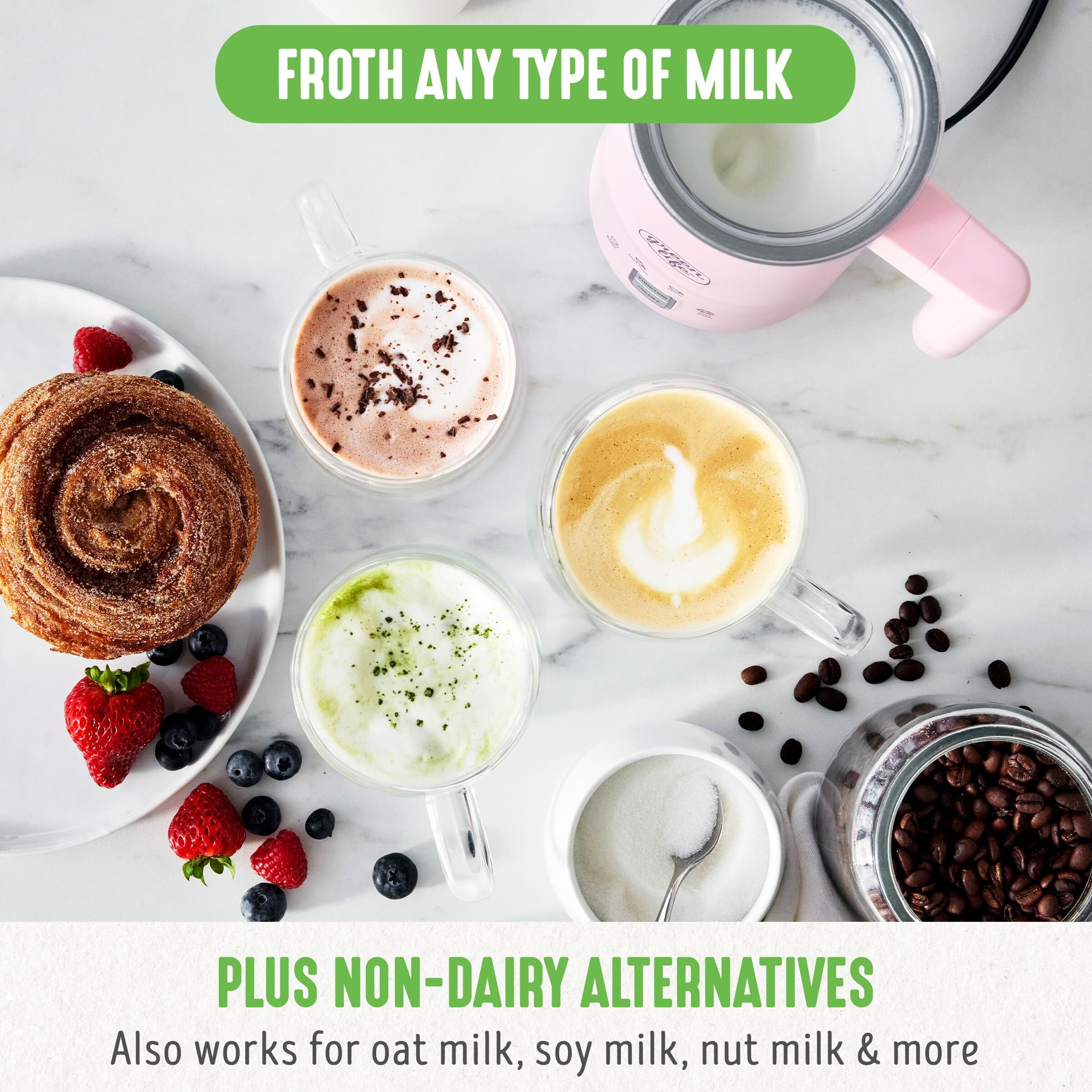 Greenlife Ceramic Electric Milk Frother  10Oz  4-In-1  Auto Hot And Cold Foam  Dense And Light Foam  Pfoa And Pfas Free  Cordless Milk Warmer And Steamer For Latte  Coffee  Pink