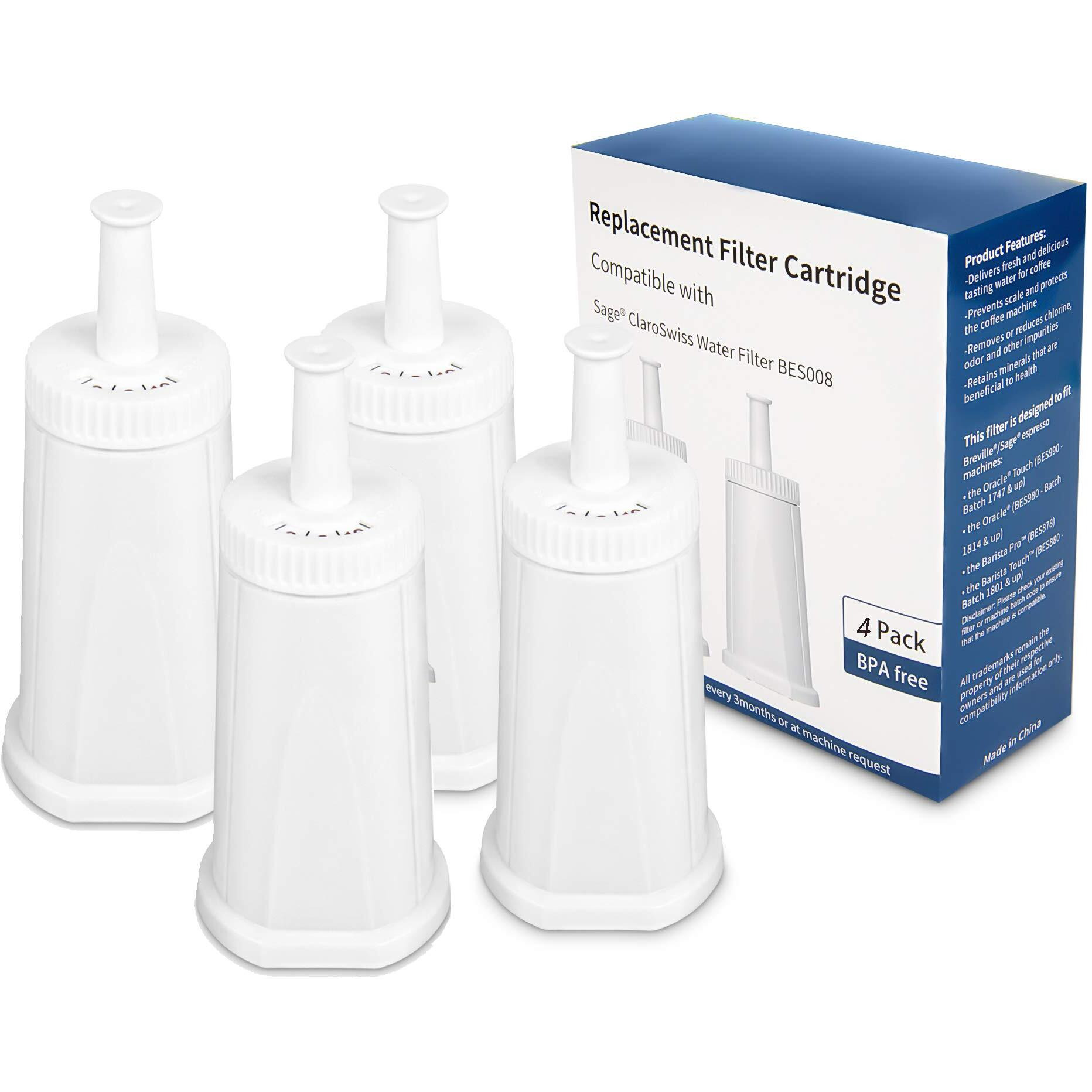 Ouxunus Filter - Replacement Water Filter Compatible With Breville Sage Claro Swiss For Oracle  Barista & Bambino - Compare To Part Bes008Wht0Nuc1.(Pack Of 4)