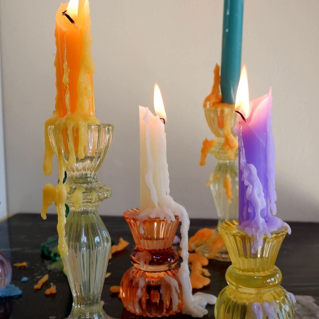 Candlestock Hippie Drippy Drip Candles - Pack Of 6 Dripping Taper Candles - Wine Bottle Melting Candles (Ivory)