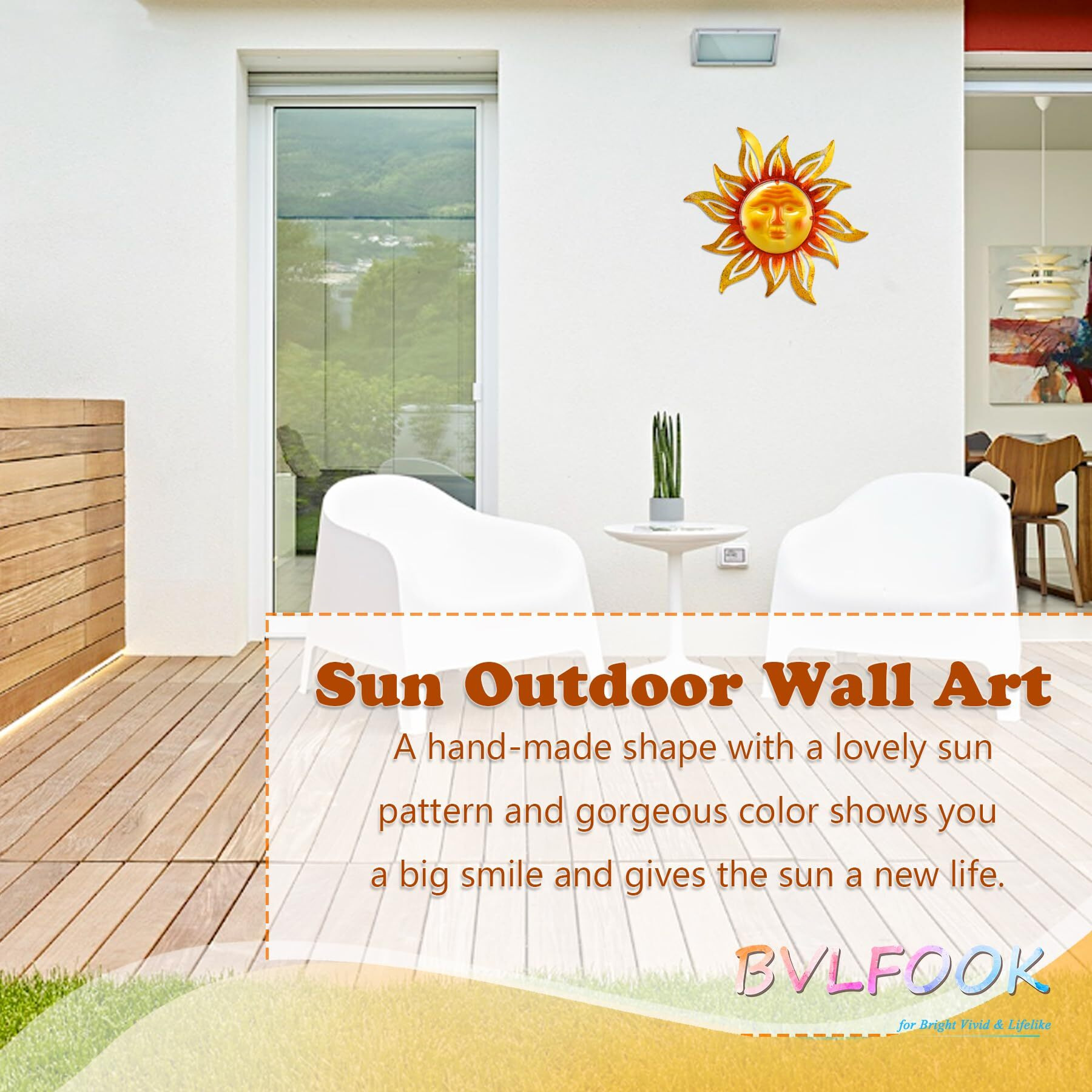 Bvlfook Metal Sun Outdoor Wall Art Decor Large 19 Inch  Hanging For Indoor Outdoor Patio Garden Fence Deck Yard Pool Wall Sculpture Decoration For Living Room Bedroom Colorful Unique