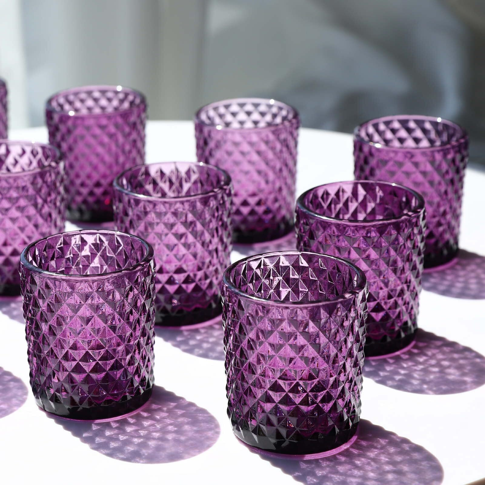 Woho 24Pcs Purple Votive Candle Holders  Glass Tea Lights Candle Holder For Wedding Table Centerpiece  Studded Diamond Tealight Candle Holder For Tealight Candles/Votive Candles
