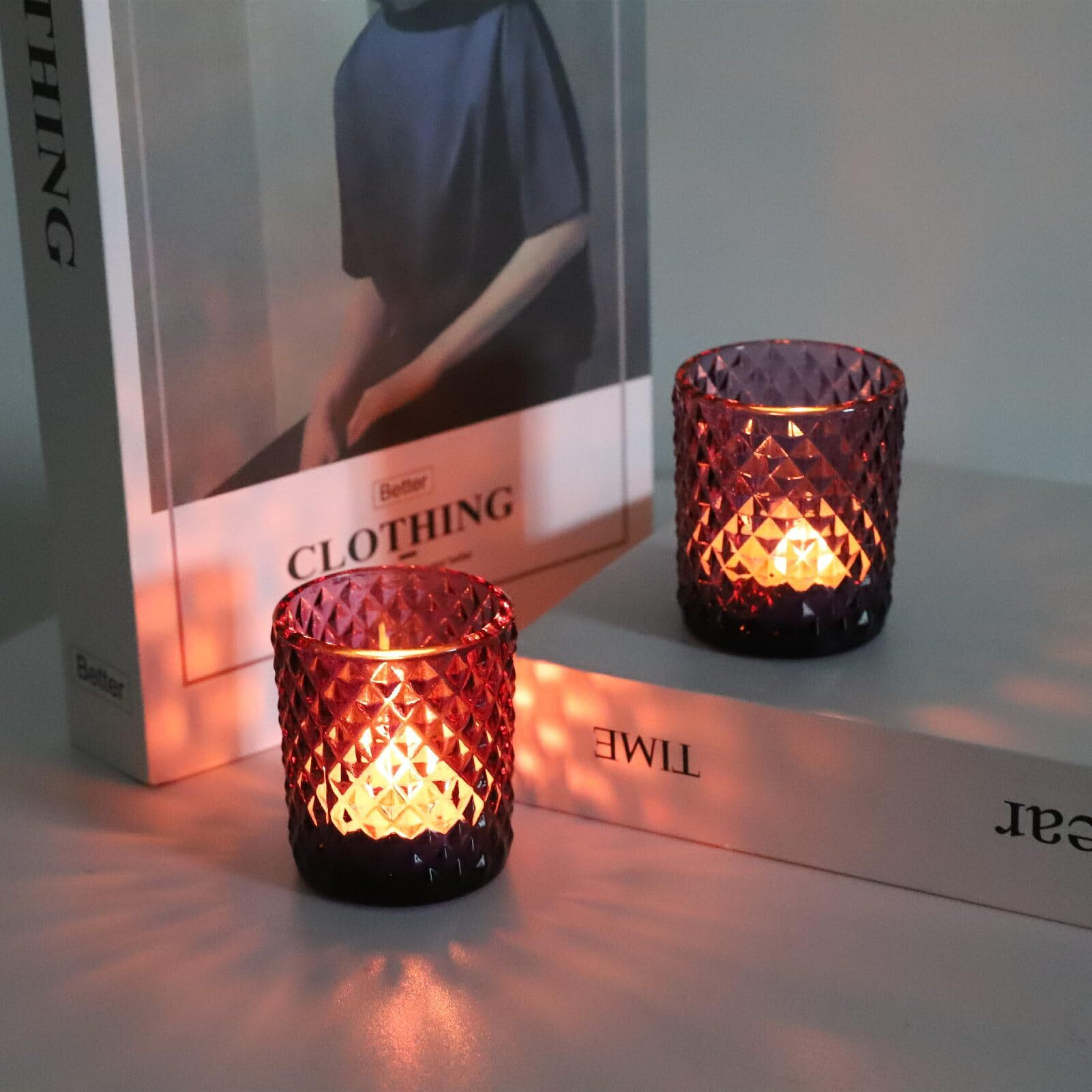 Woho 24Pcs Purple Votive Candle Holders  Glass Tea Lights Candle Holder For Wedding Table Centerpiece  Studded Diamond Tealight Candle Holder For Tealight Candles/Votive Candles