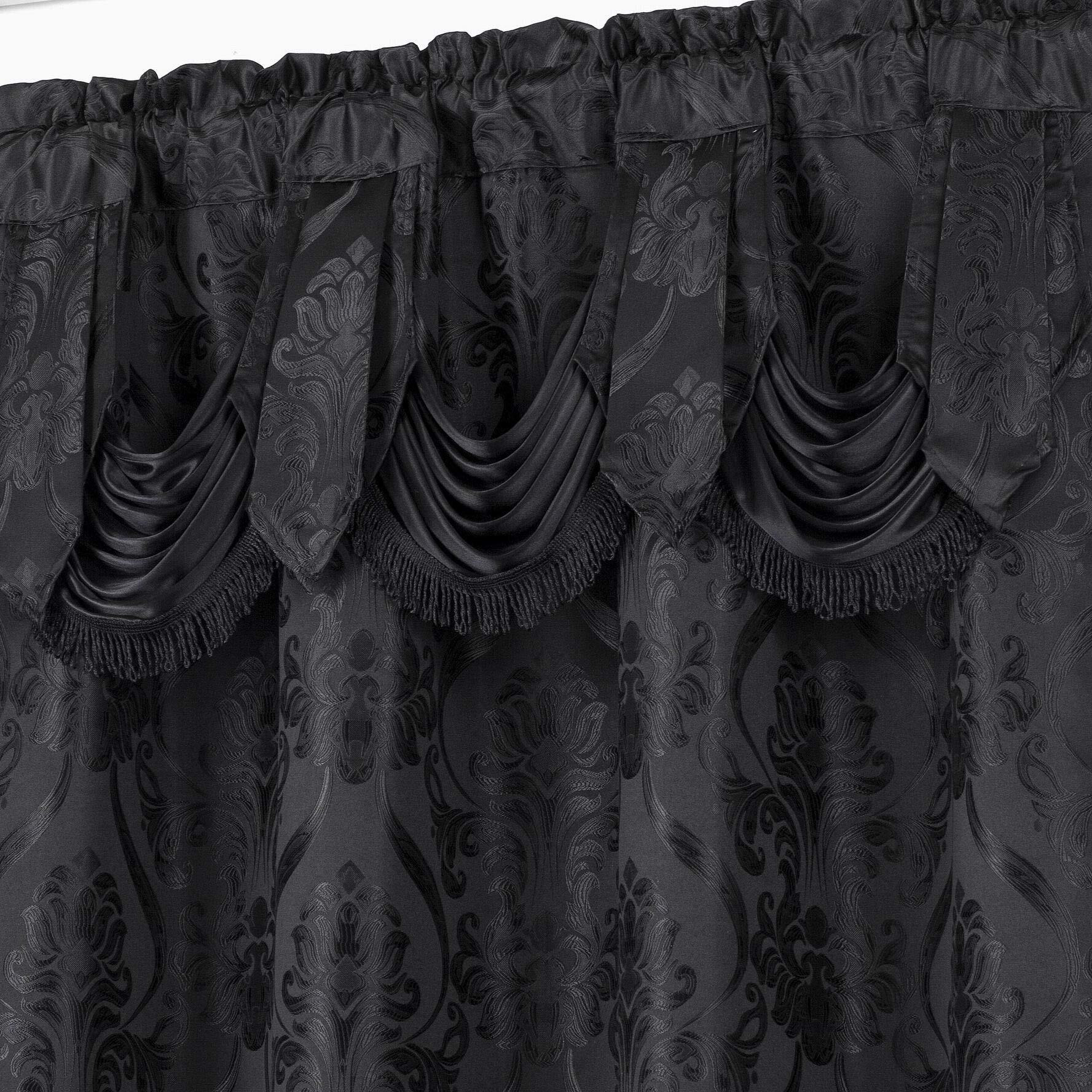 All American Collection New 4 Piece Drape Set With Attached Valance And Sheer With 2 Tie Backs Included (96"" Length  Black)