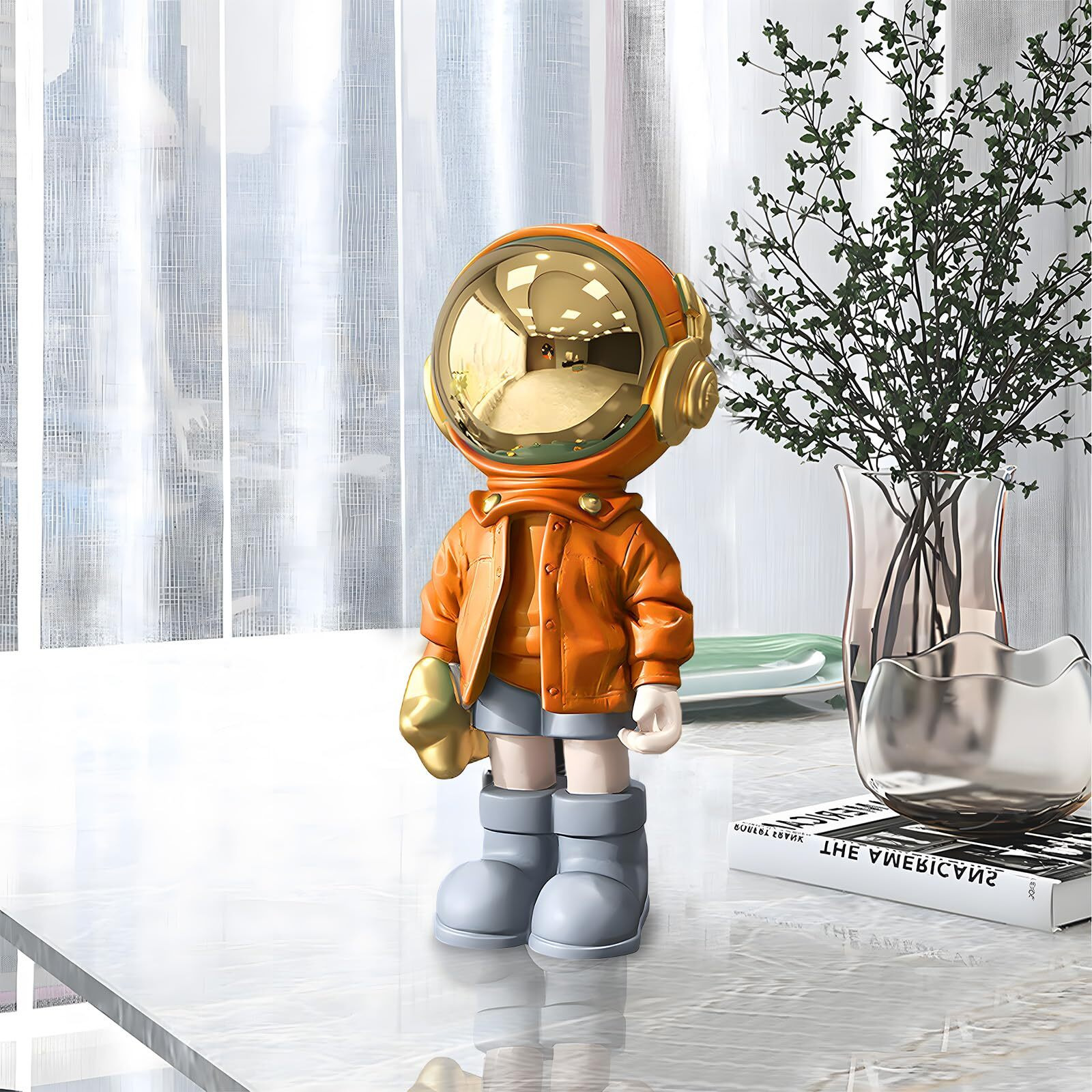 Dosker Small Astronaut Statues Mini Spaceman Sculpture Polyresin Arts Gifts Orange Figurine Ornament Room Decor For Men Home And Desktop Accessories Tabletop Decoration  Living Room  Office  Bookshelf