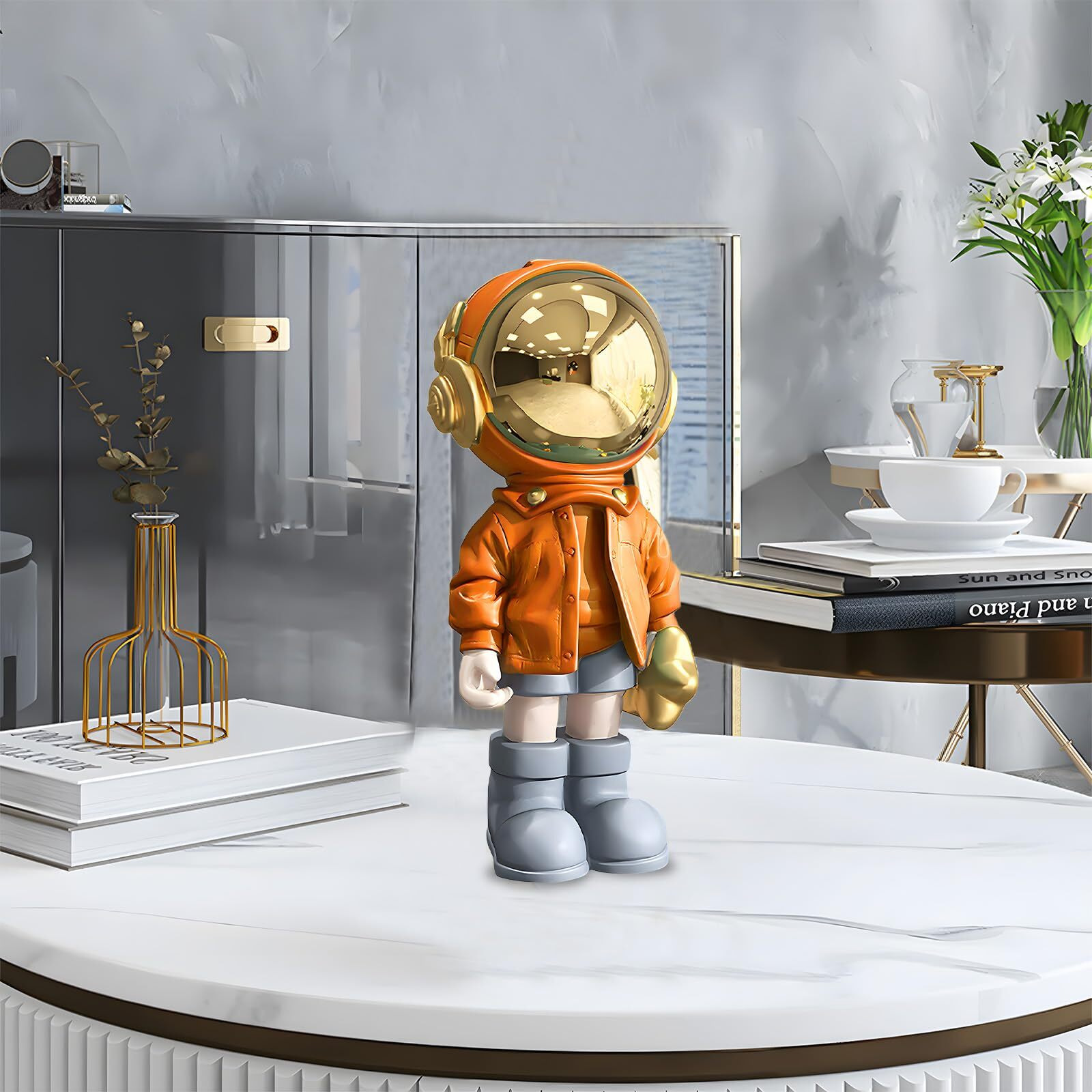 Dosker Small Astronaut Statues Mini Spaceman Sculpture Polyresin Arts Gifts Orange Figurine Ornament Room Decor For Men Home And Desktop Accessories Tabletop Decoration  Living Room  Office  Bookshelf