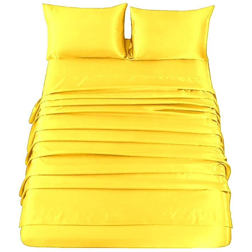 Sfoothome Silky Satin Sheets  3-Pieces Twin Size Satin Bed Sheet Set With Deep Pockets  Cooling Satin Sheets Twin - Yellow