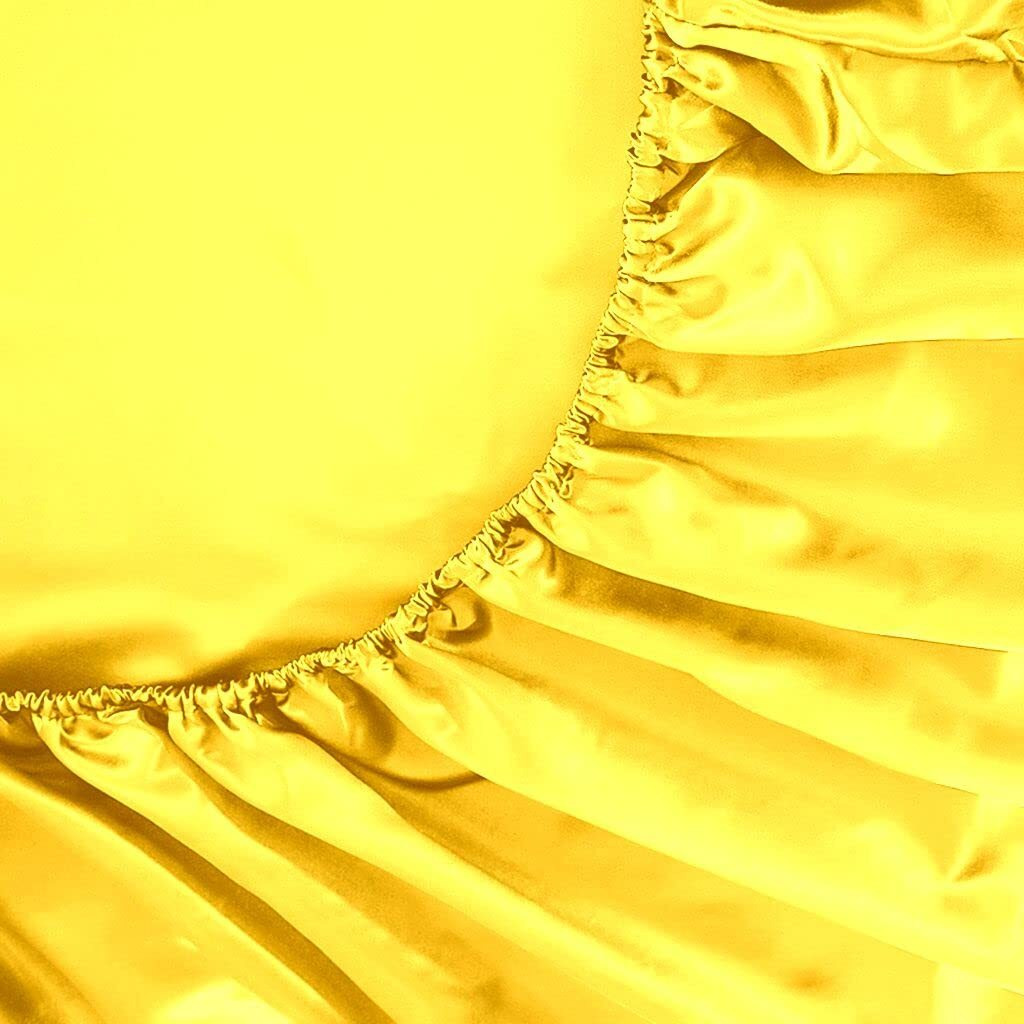 Sfoothome Silky Satin Sheets  3-Pieces Twin Size Satin Bed Sheet Set With Deep Pockets  Cooling Satin Sheets Twin - Yellow