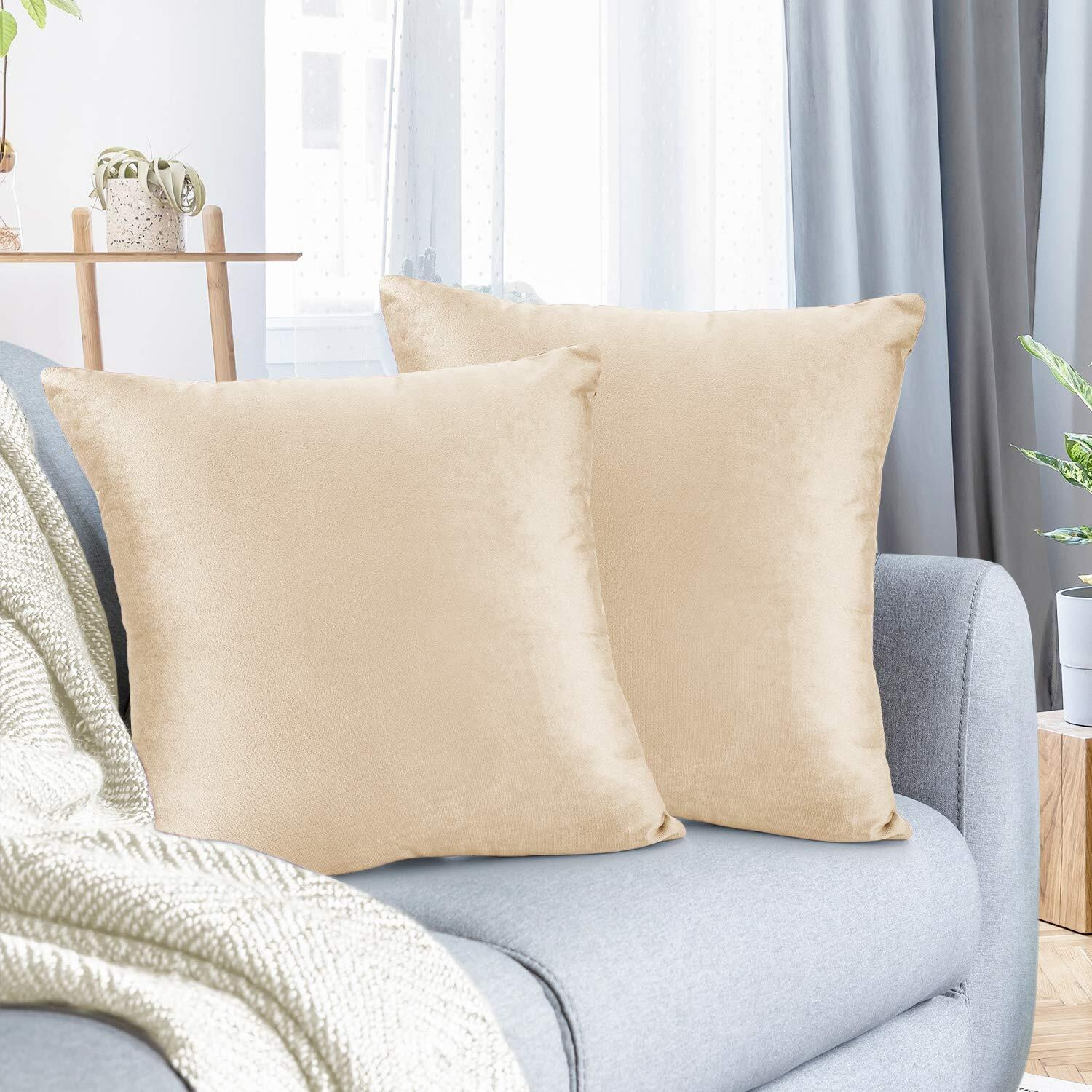 Nestl Throw Euro Pillow Covers  Cozy Velvet Decorative Pillow Covers 26 X 26 Inches  Soft Solid Couch Pillow Case For Sofa  Bed And Car  Set Of 2 - Beige Cream