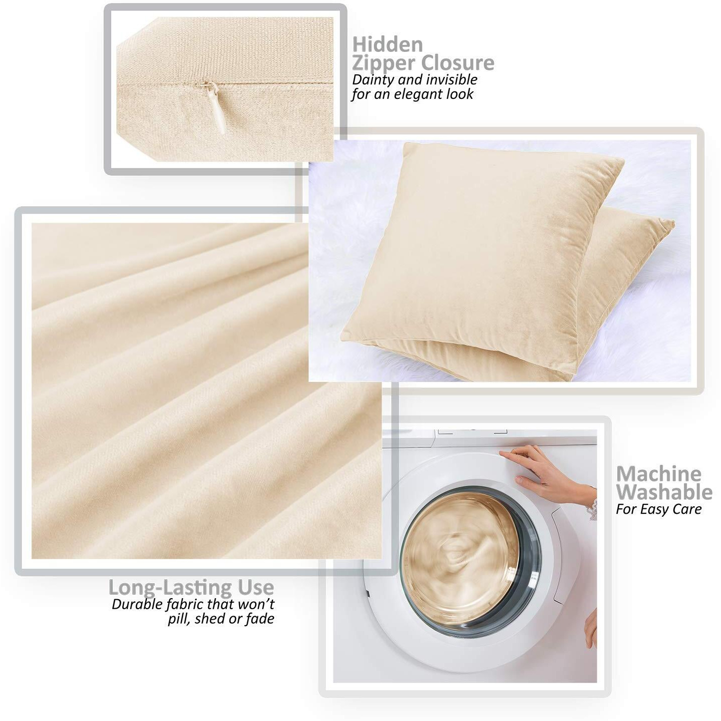 Nestl Throw Euro Pillow Covers  Cozy Velvet Decorative Pillow Covers 26 X 26 Inches  Soft Solid Couch Pillow Case For Sofa  Bed And Car  Set Of 2 - Beige Cream