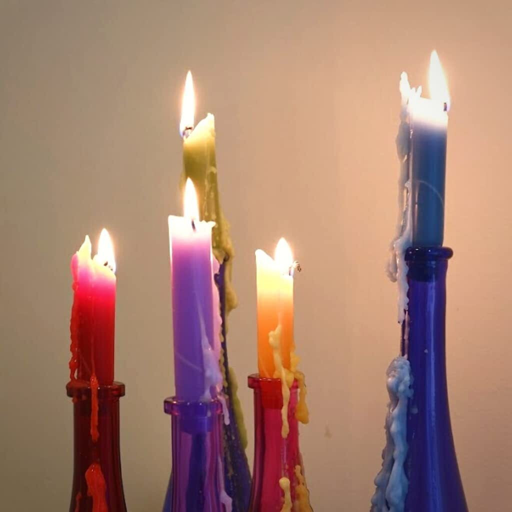 Candlestock Hippie Drippy Drip Candles - Pack Of 6 Dripping Taper Candles - Wine Bottle Melting Candles (Multi Pack (Red  Yellow  Blue  Turquoise  Purple  Pink))
