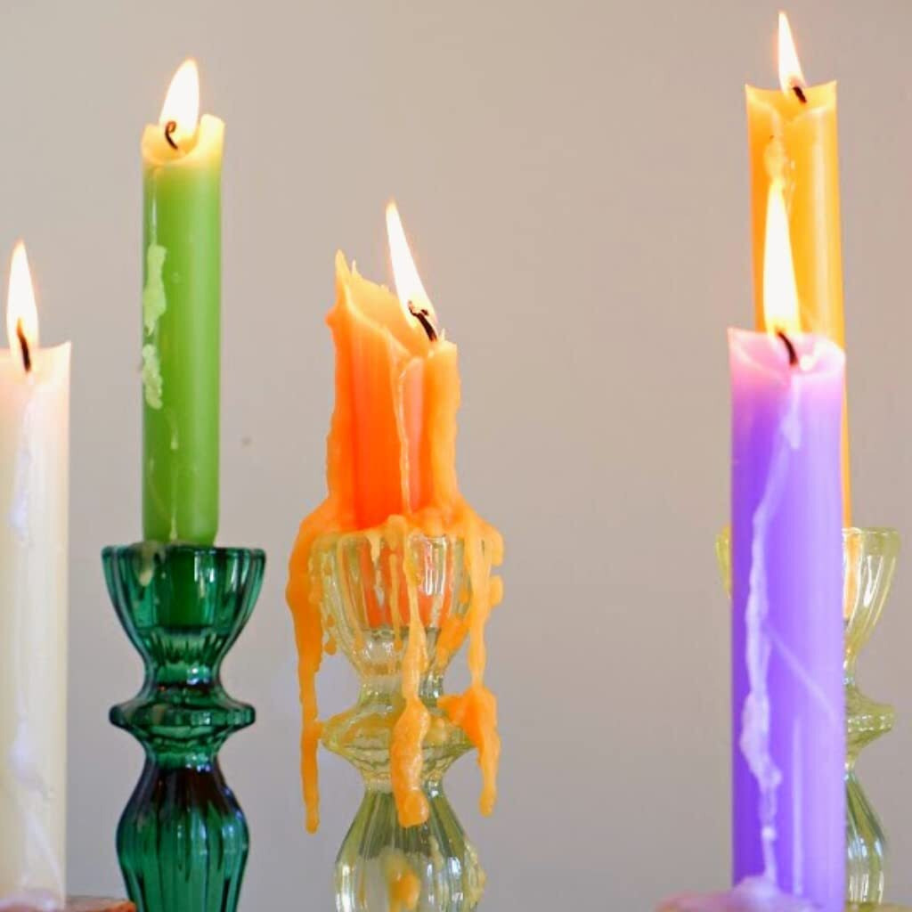 Candlestock Hippie Drippy Drip Candles - Pack Of 6 Dripping Taper Candles - Wine Bottle Melting Candles (Multi Pack (Red  Yellow  Blue  Turquoise  Purple  Pink))