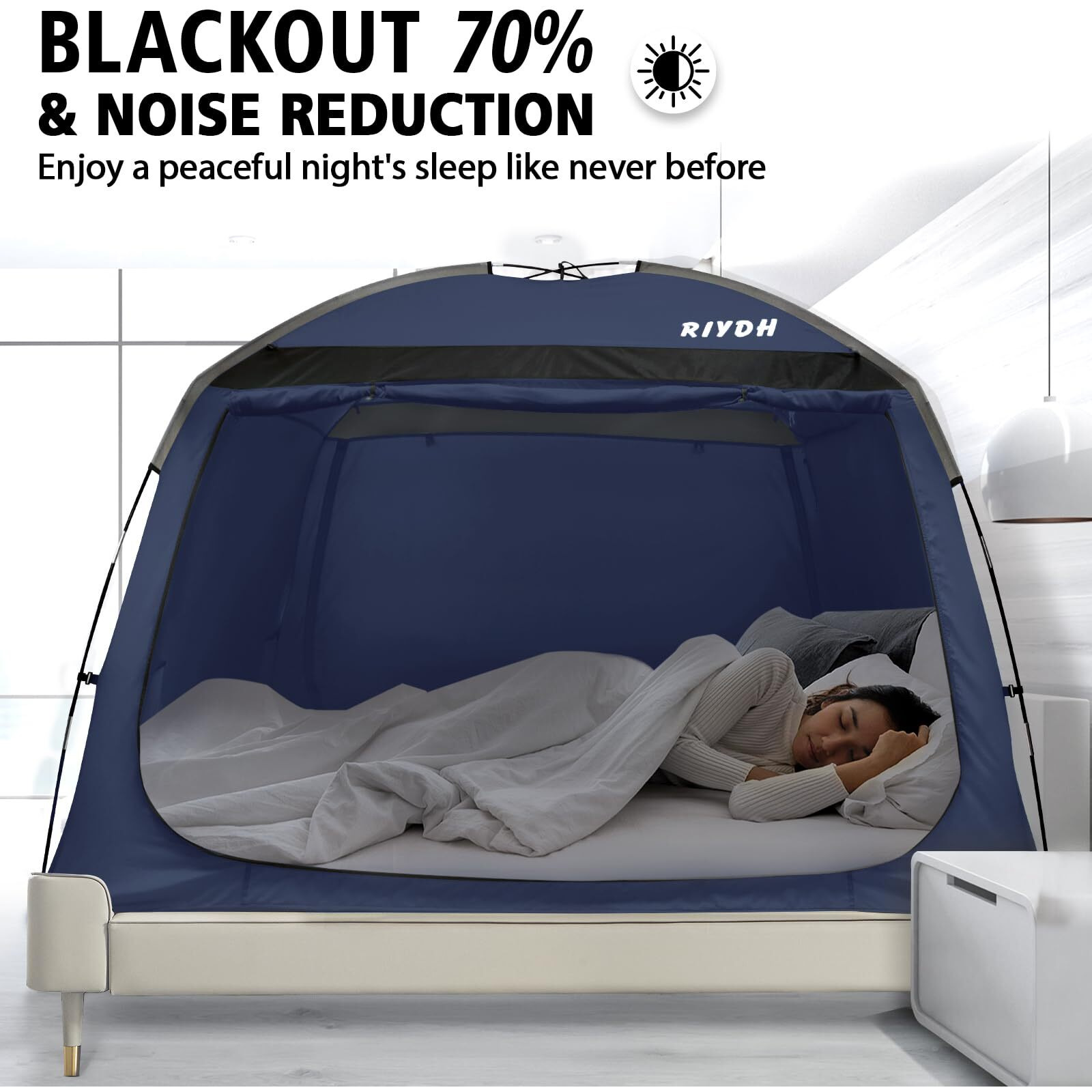 Riydh Bed Tent Bed Canopy Breathable 100% For Adult And Kids Light Reduction Sleeping Dream Tents Indoor Portable Big Space With String Light 3 Doors Twin Full Queen King Size