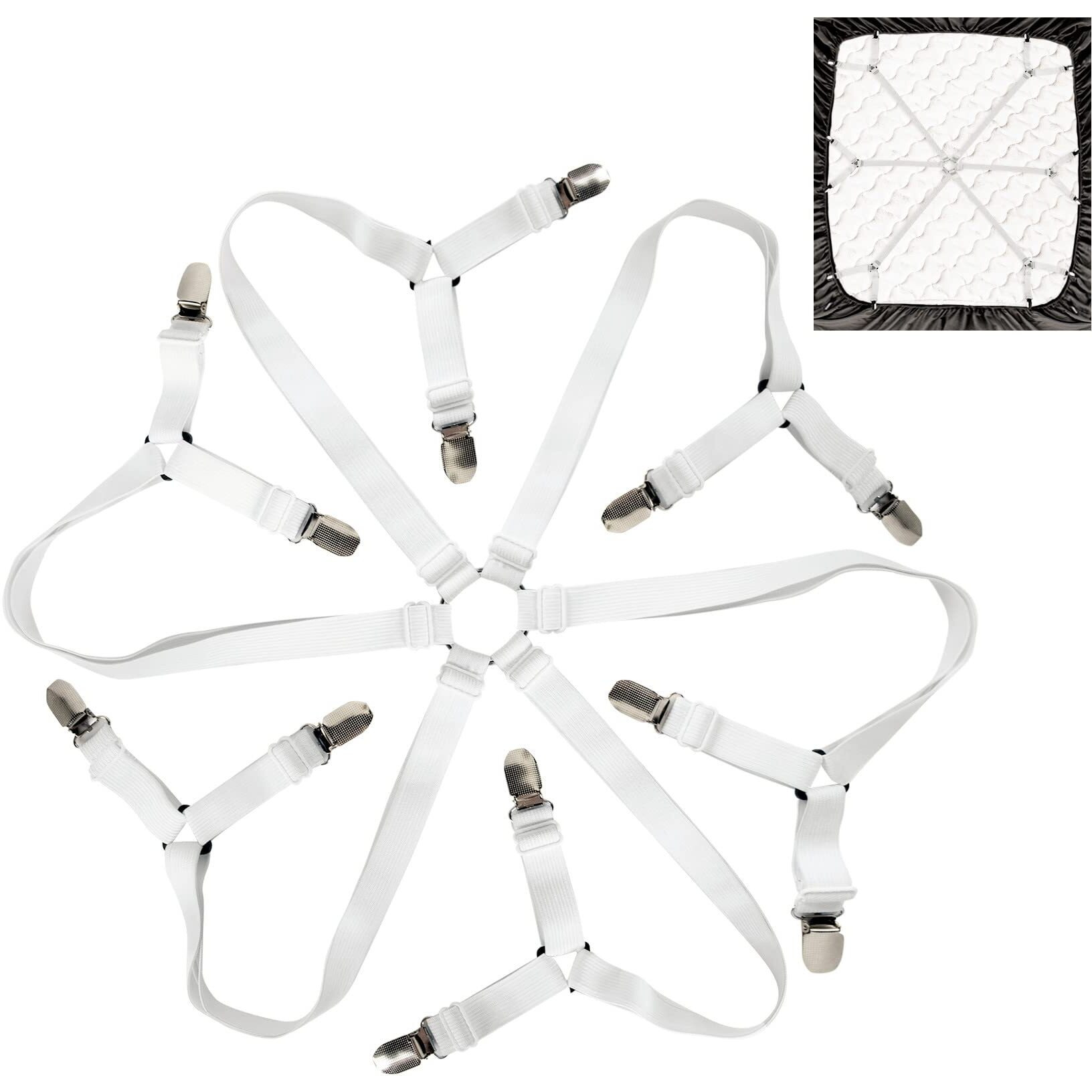 Sheet Straps Bed Sheet Holder Straps  Fitted Sheet Clips Adjustable Elastic Crisscross Suspenders Bedding Accessories Bed Sheet Fasteners For Corners  Fit Round And Square Mattresses (3 Way White)