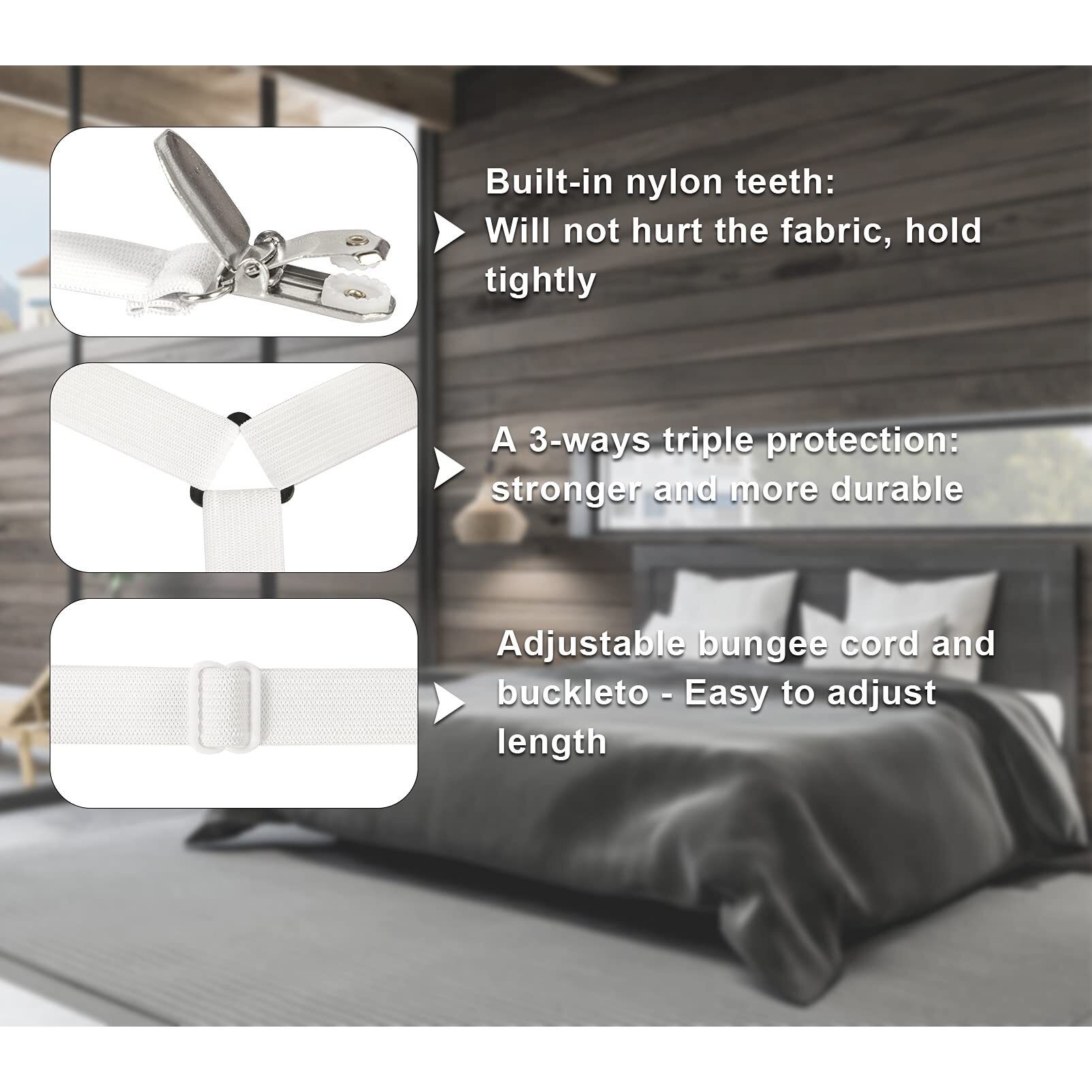 Sheet Straps Bed Sheet Holder Straps  Fitted Sheet Clips Adjustable Elastic Crisscross Suspenders Bedding Accessories Bed Sheet Fasteners For Corners  Fit Round And Square Mattresses (3 Way White)