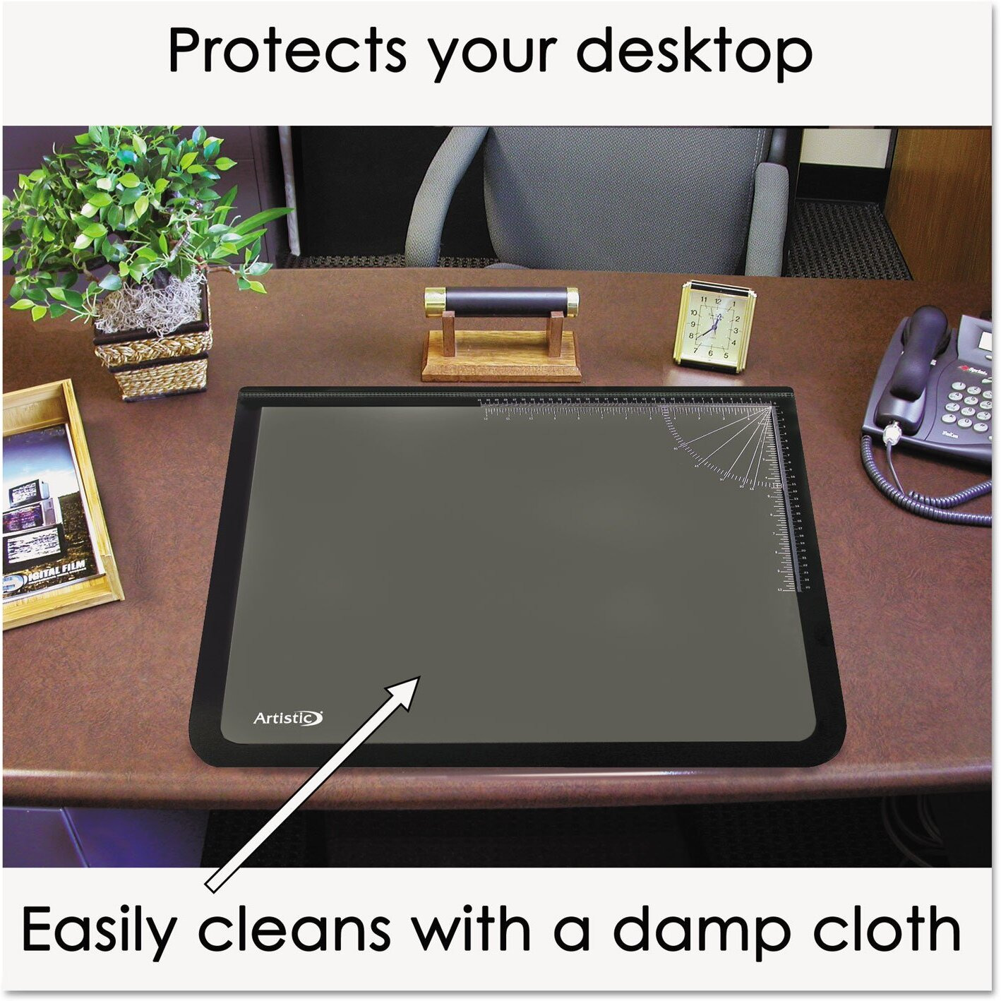 Artistic 41200 Office Products 20"" X 31"" Logo Pad Lift-Top Desktop Organizer Desk Mat  Black/Clear
