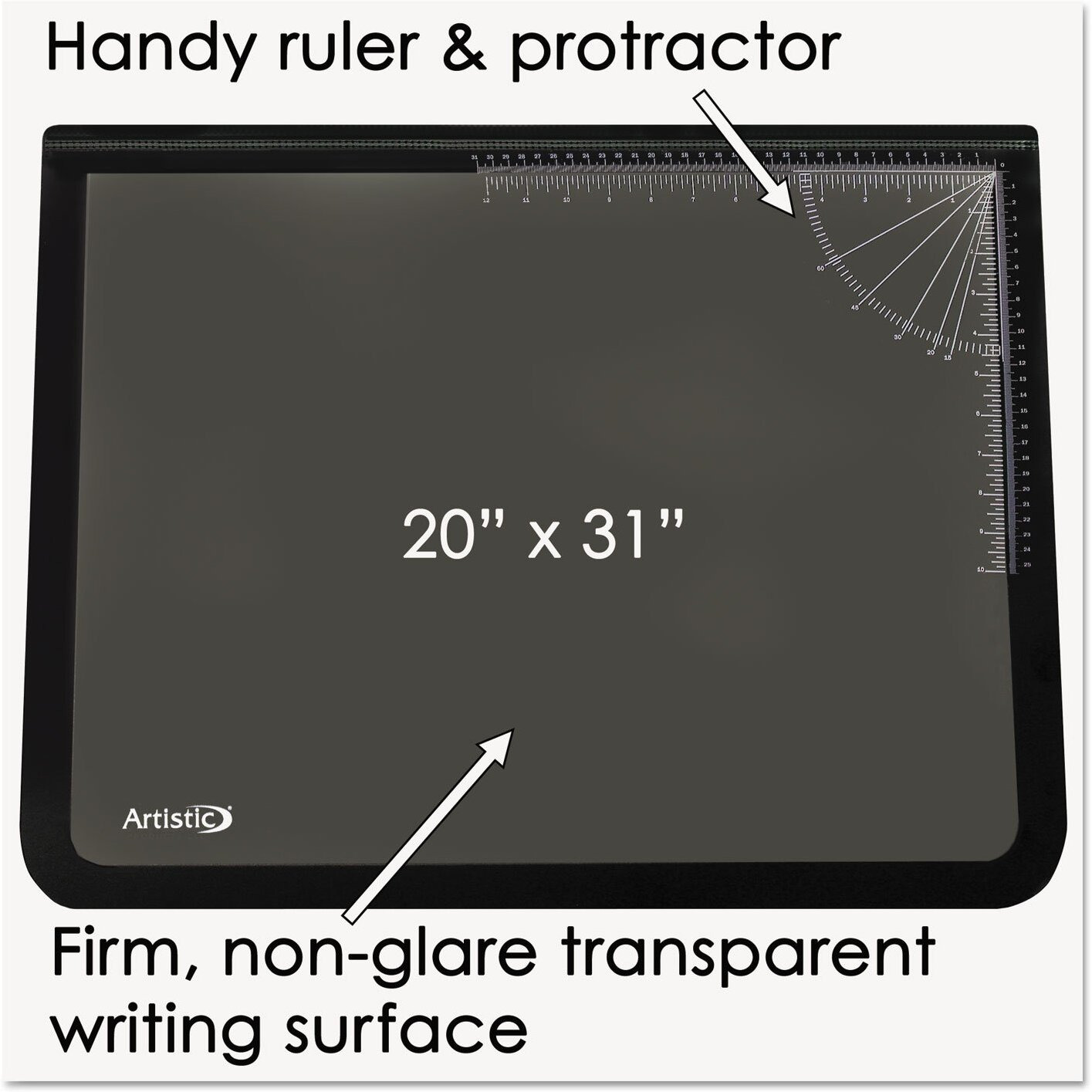 Artistic 41200 Office Products 20"" X 31"" Logo Pad Lift-Top Desktop Organizer Desk Mat  Black/Clear