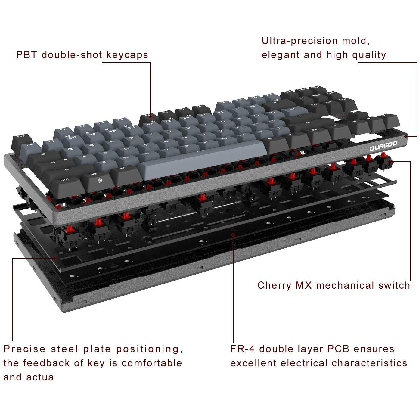 Durgod Taurus K320 Tkl Mechanical Gaming Keyboard - 87 Keys - Double Shot Pbt - Nkro - Usb Type C (Cherry Brown  Space Grey)