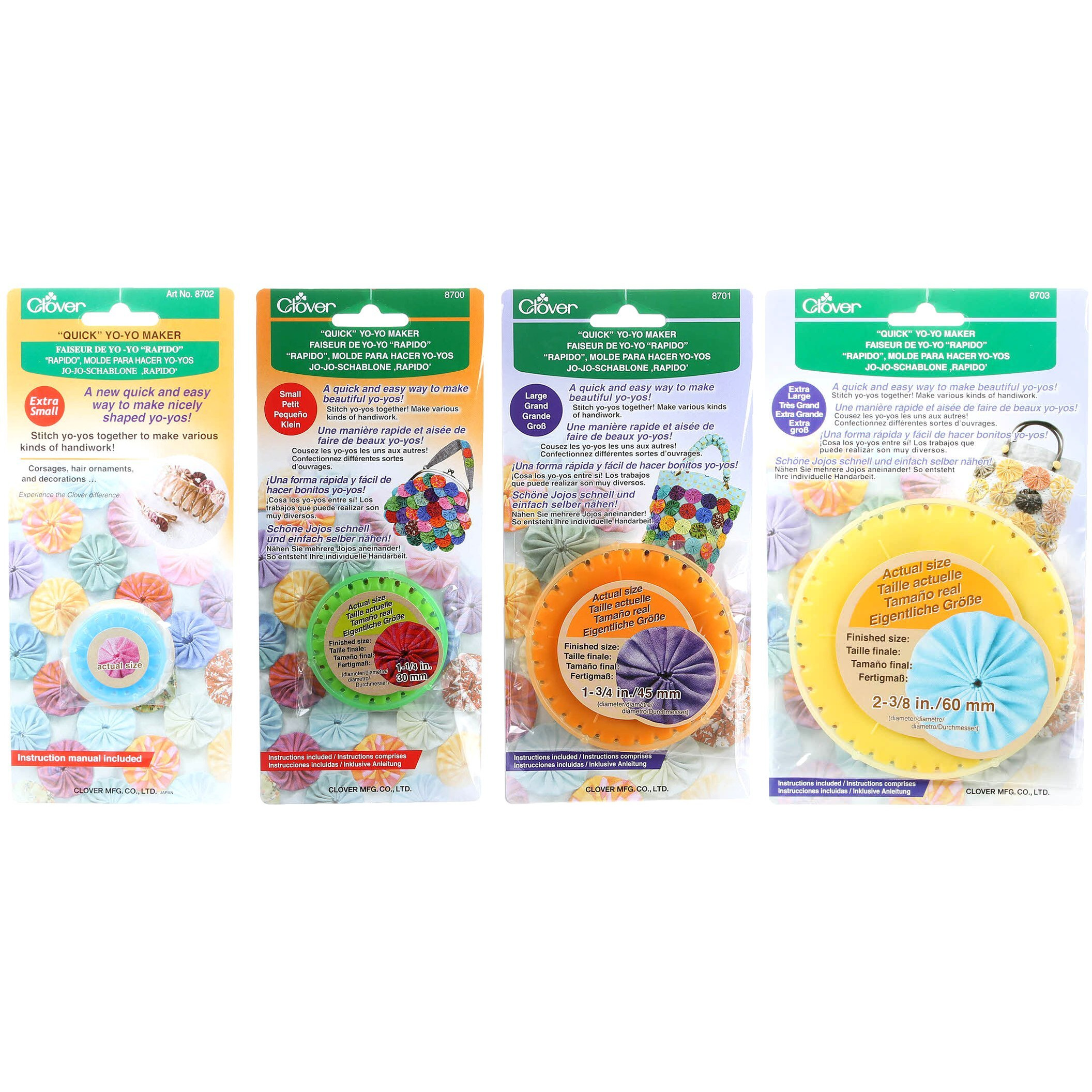 Bundle Of Four (4) Quick Yo-Yo Makers Extra Small (Makes 3/4"" Yo-Yos)  Small (Makes 1.25"" Yo-Yos)  Large (Makes 1.75"" Yo-Yos)  And Extra Large (Makes 2-3/8"" Yo-Yos)