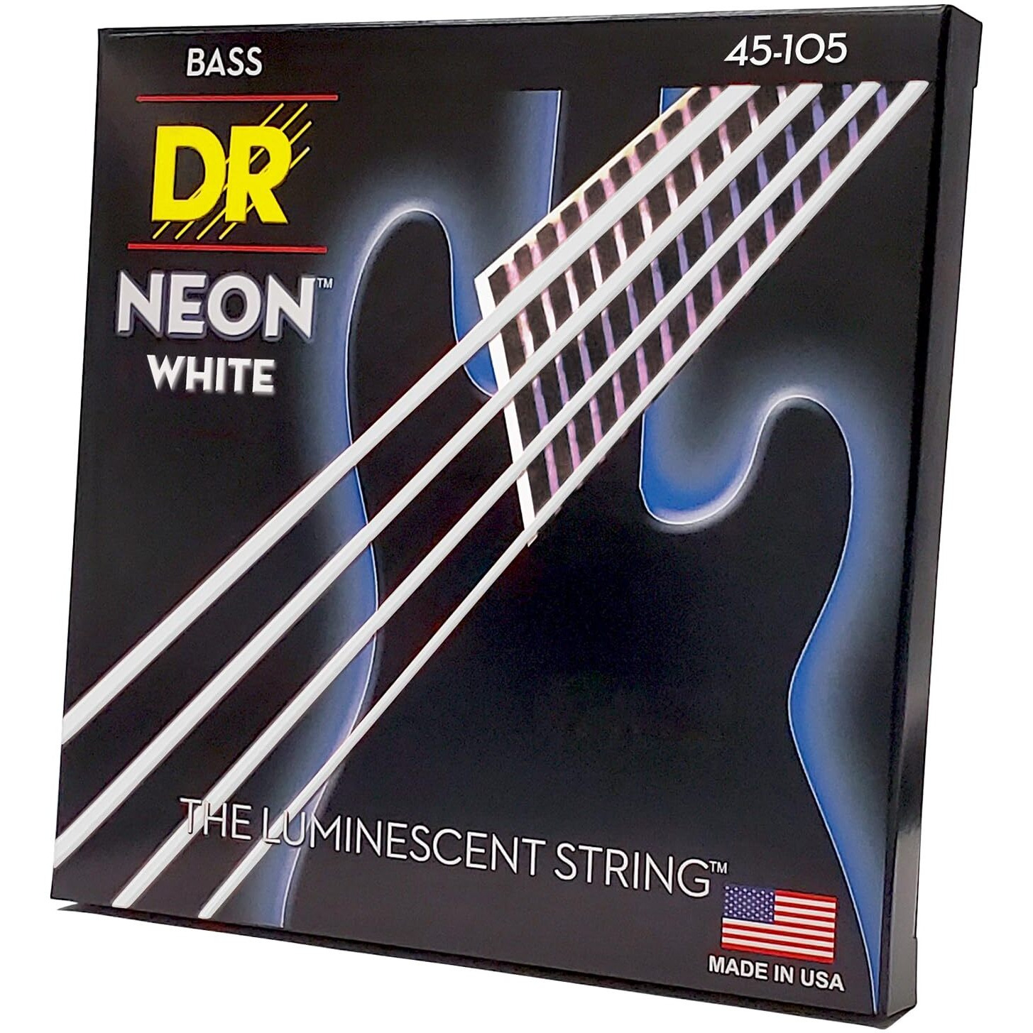Dr Strings Hi-Def Neon-White Silver Nickel Plated 4 Bass Guitar Strings  45-105  Round Core (Nwb-45)