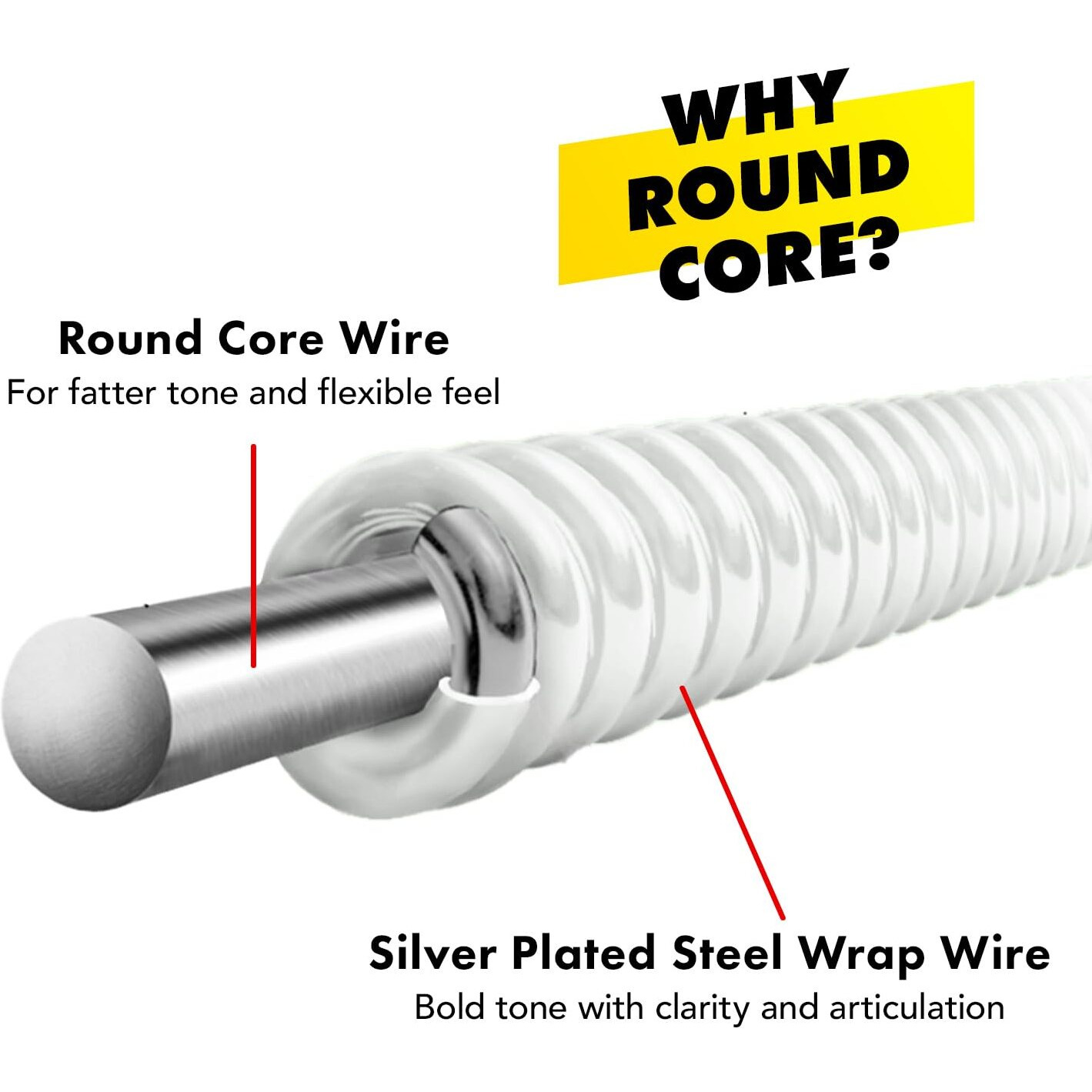 Dr Strings Hi-Def Neon-White Silver Nickel Plated 4 Bass Guitar Strings  45-105  Round Core (Nwb-45)