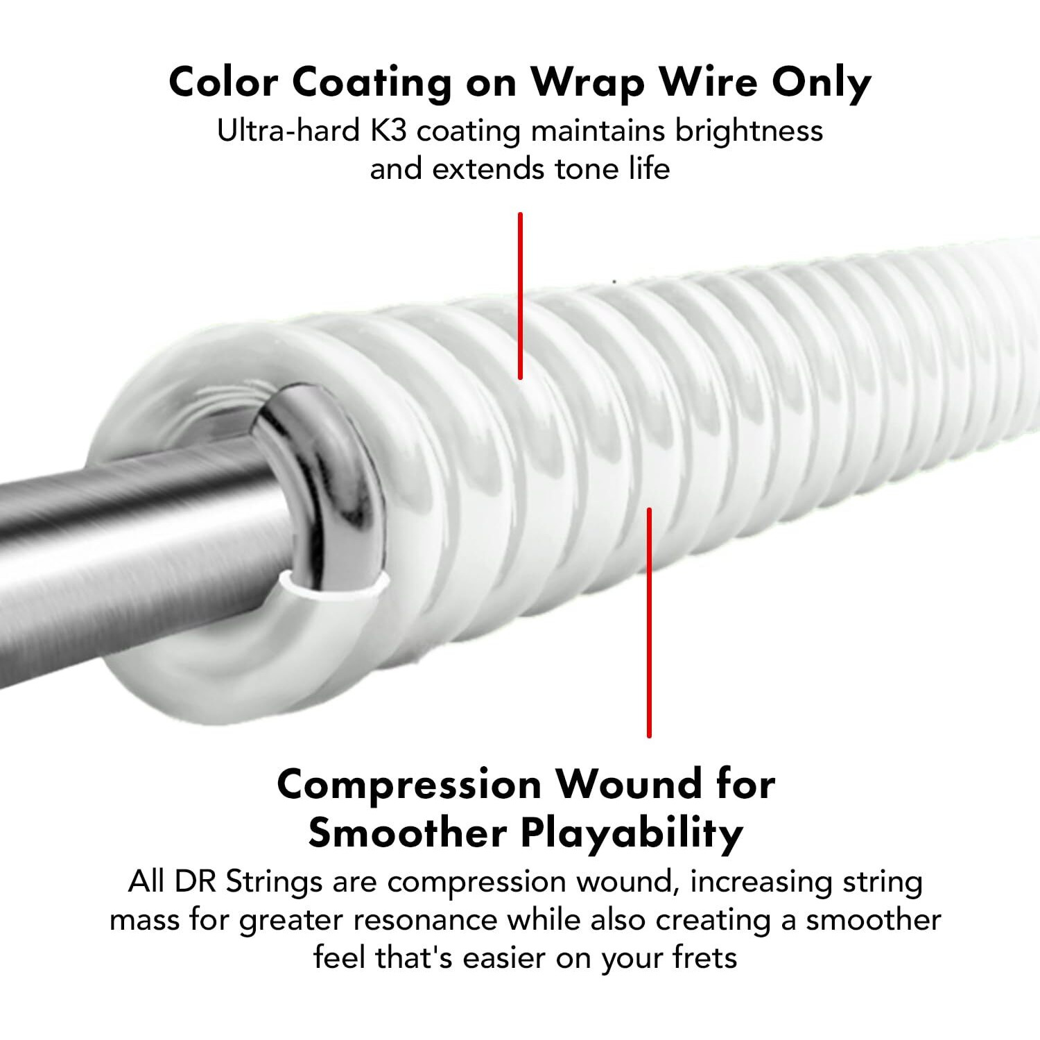 Dr Strings Hi-Def Neon-White Silver Nickel Plated 4 Bass Guitar Strings  45-105  Round Core (Nwb-45)