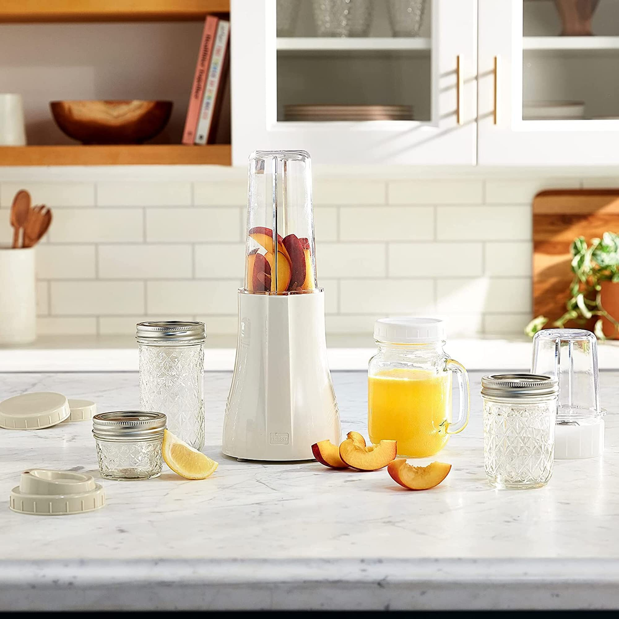 Tribest Pb-350 Personal Blender For Shakes And Smoothies With Portable Blender Cups  White  Large