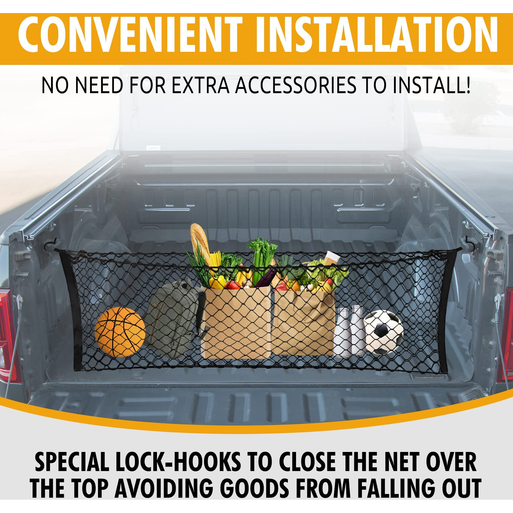 Envelope Style Trunk Mesh Cargo Net For Ford F150 2015 - 2024 Car Accessories - Premium Trunk Organizers And Storage - Cargo Bed For Pickup Truck