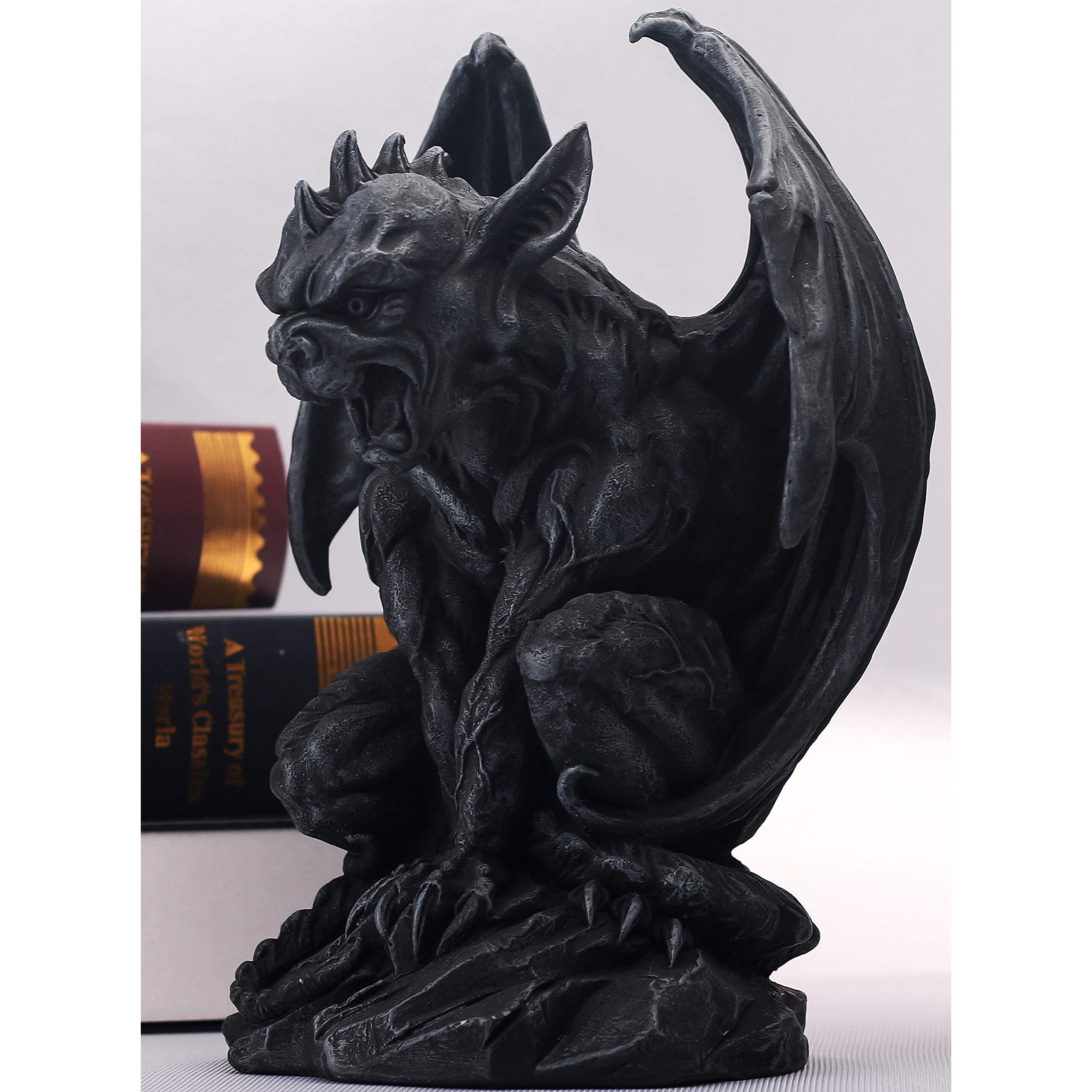 Jorae Winged Gargoyle Statue Indoor Outdoor Home Decor Sitting Guardian Sculpture Halloween Figurines  9 In  Polyresin