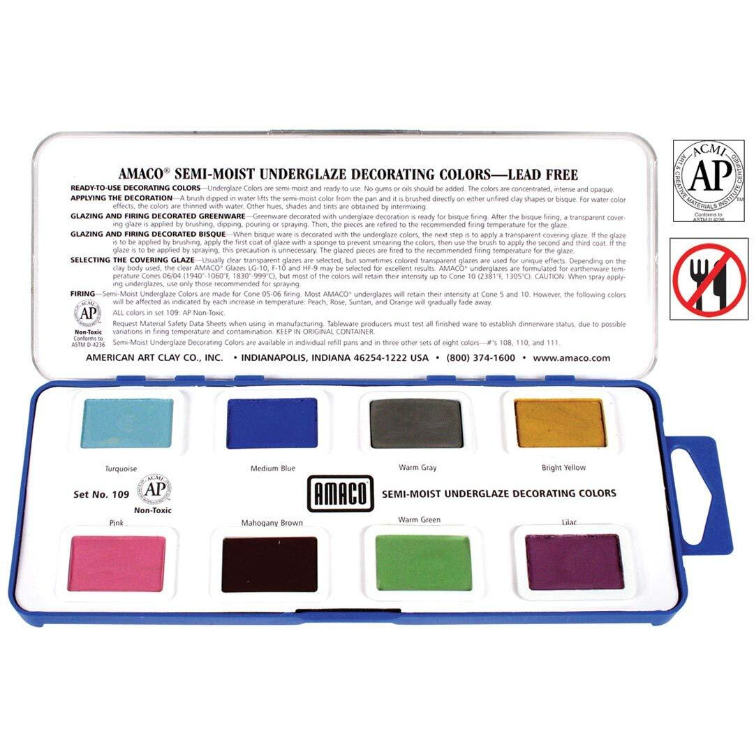 Amaco Non-Toxic Semi-Moist Underglaze Set - B In Pan  1.5 Oz  Assorted Color  Set Of 8