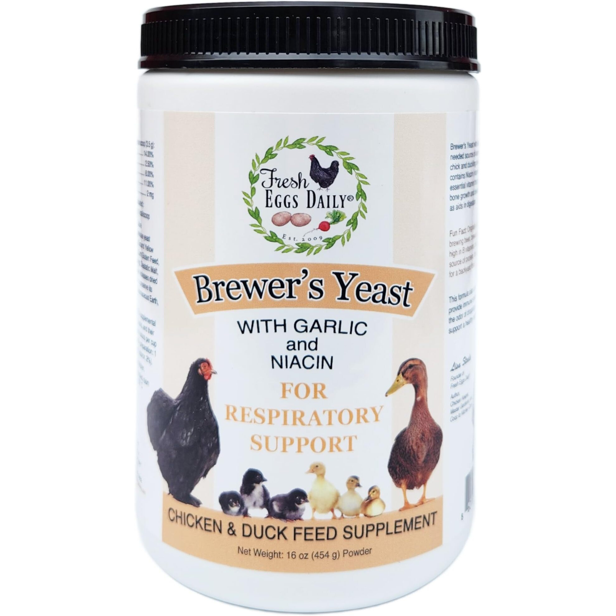Fresh Eggs Daily Brewer's Yeast With Garlic Powder And Niacin For Ducks Ducklings Feed Supplement Vitamins For Backyard Chickens 1Lb