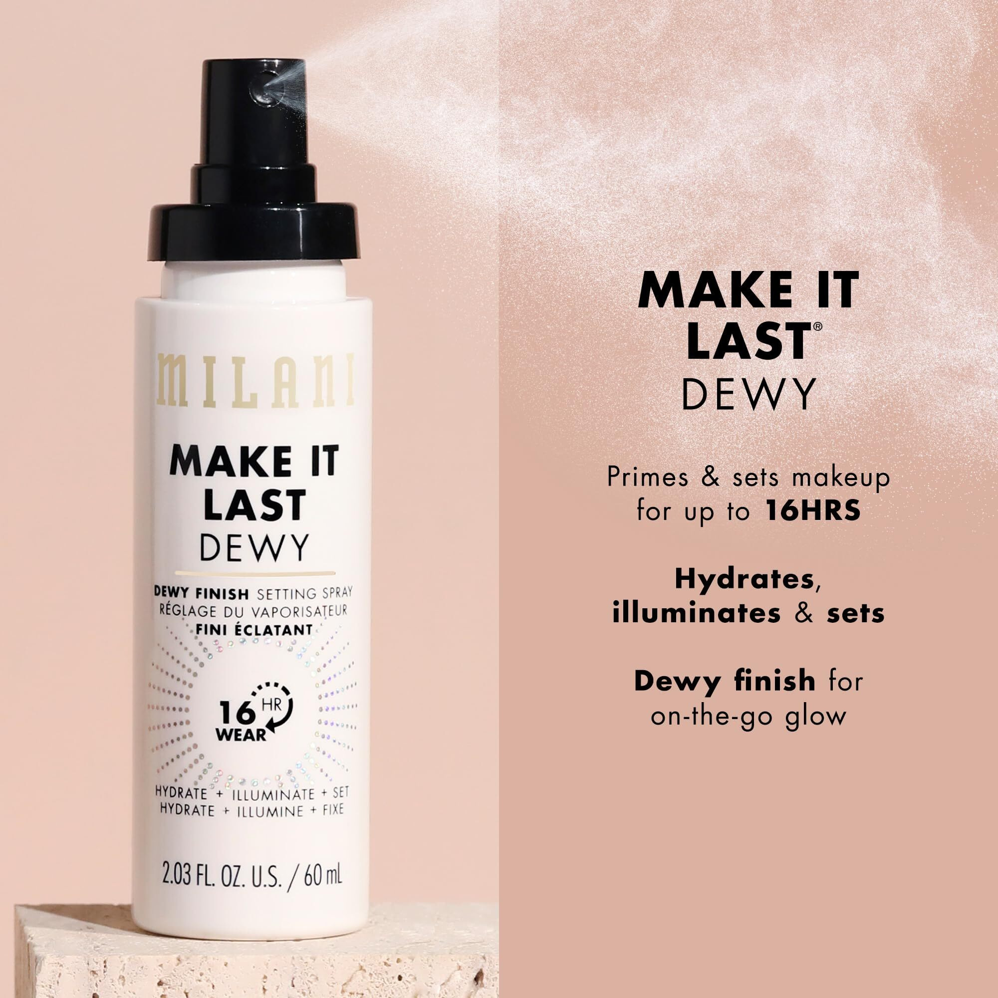 Milani Make It Dewy Setting Spray 3 In 1- Hydrate + Illuminate + Set (2.03 Fl. Oz.) Makeup Finishing Spray - Makeup Primer & Hydrating Setting Spray
