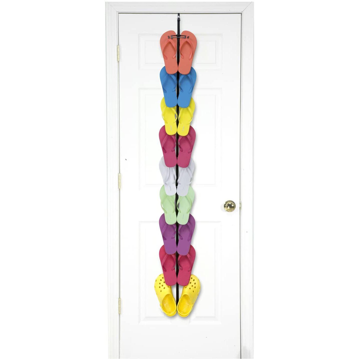 Perfect Curve Flip Flop Rack Organizer | Holds 9 Pairs | Over Door Organizer | Space Saving Shoe Rack | Adjustable Hooks | Organize Flip Flops  Crocs And Oofos | Black