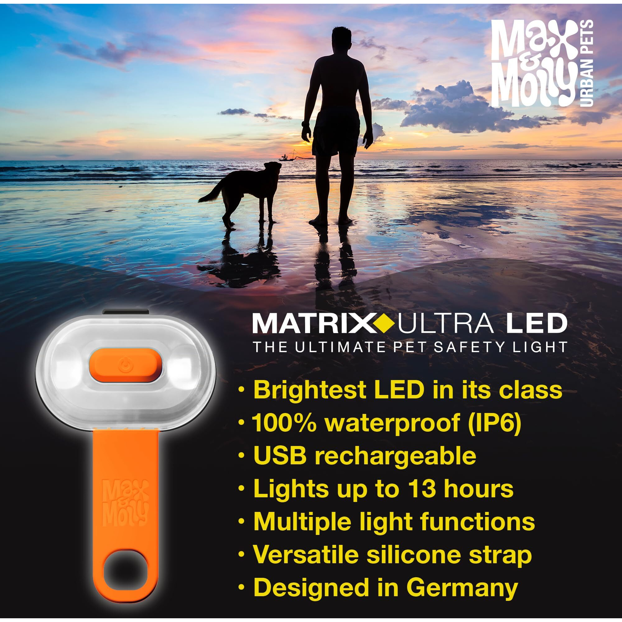 Max & Molly Usb Rechargeable Led Dog Collar Light - Waterproof Safety Light For Night Walks  Hiking  Running  Biking