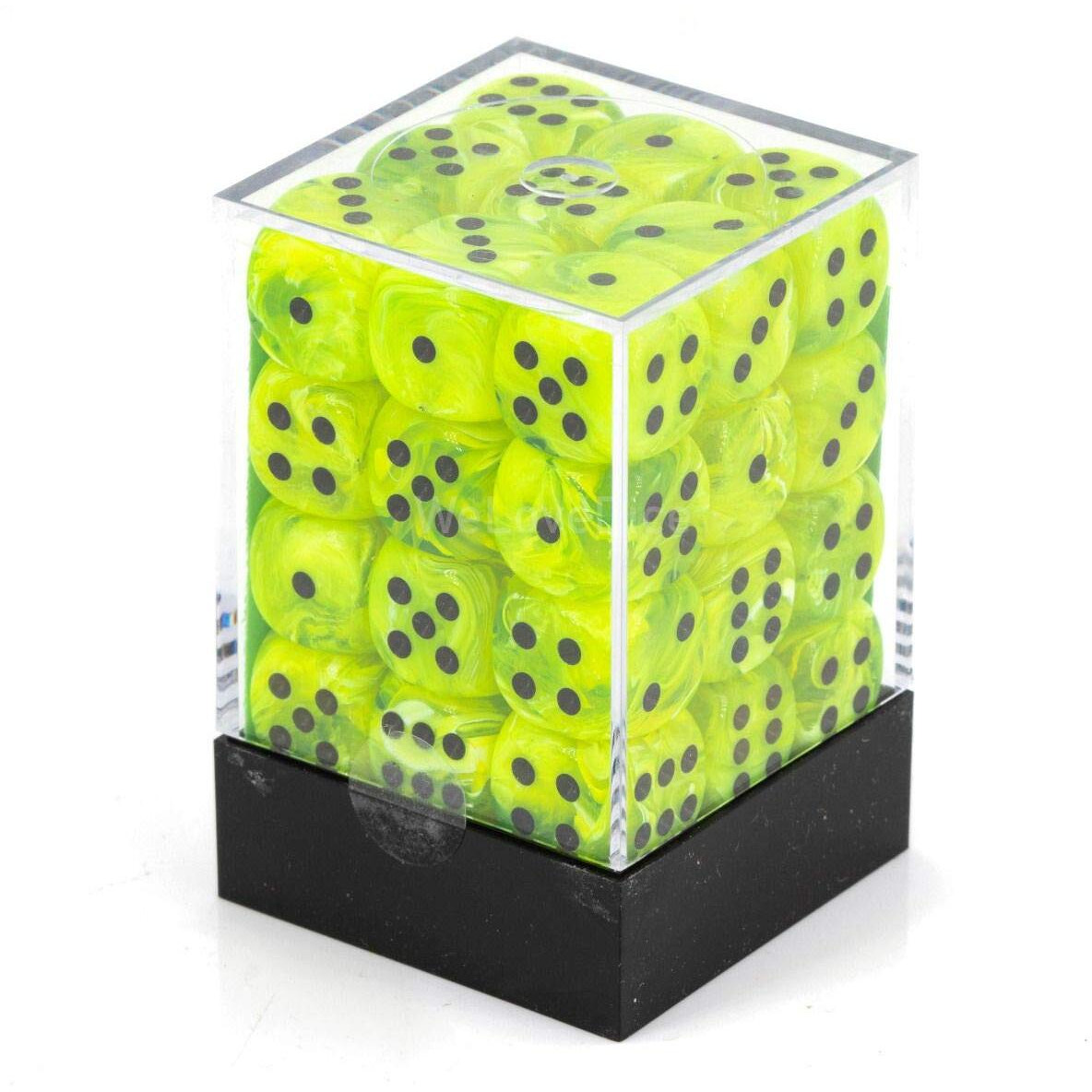 Chessex Dice D6 Sets Vortex Bright Green With Black - 12Mm Six Sided Die (36) Block Of Dice