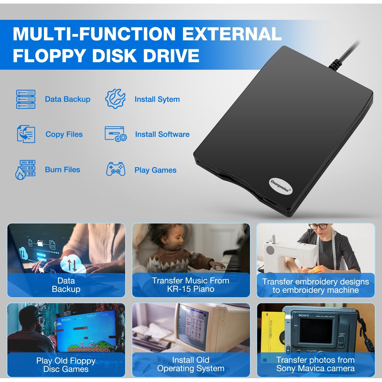 Chuanganzhuo Floppy Disk Reader  3.5 Inch External Usb Floppy Disk Drive Not Compatible With Mac  Compatible With Windows 11/10/10 Pro/8/7/2000/Xp  Black