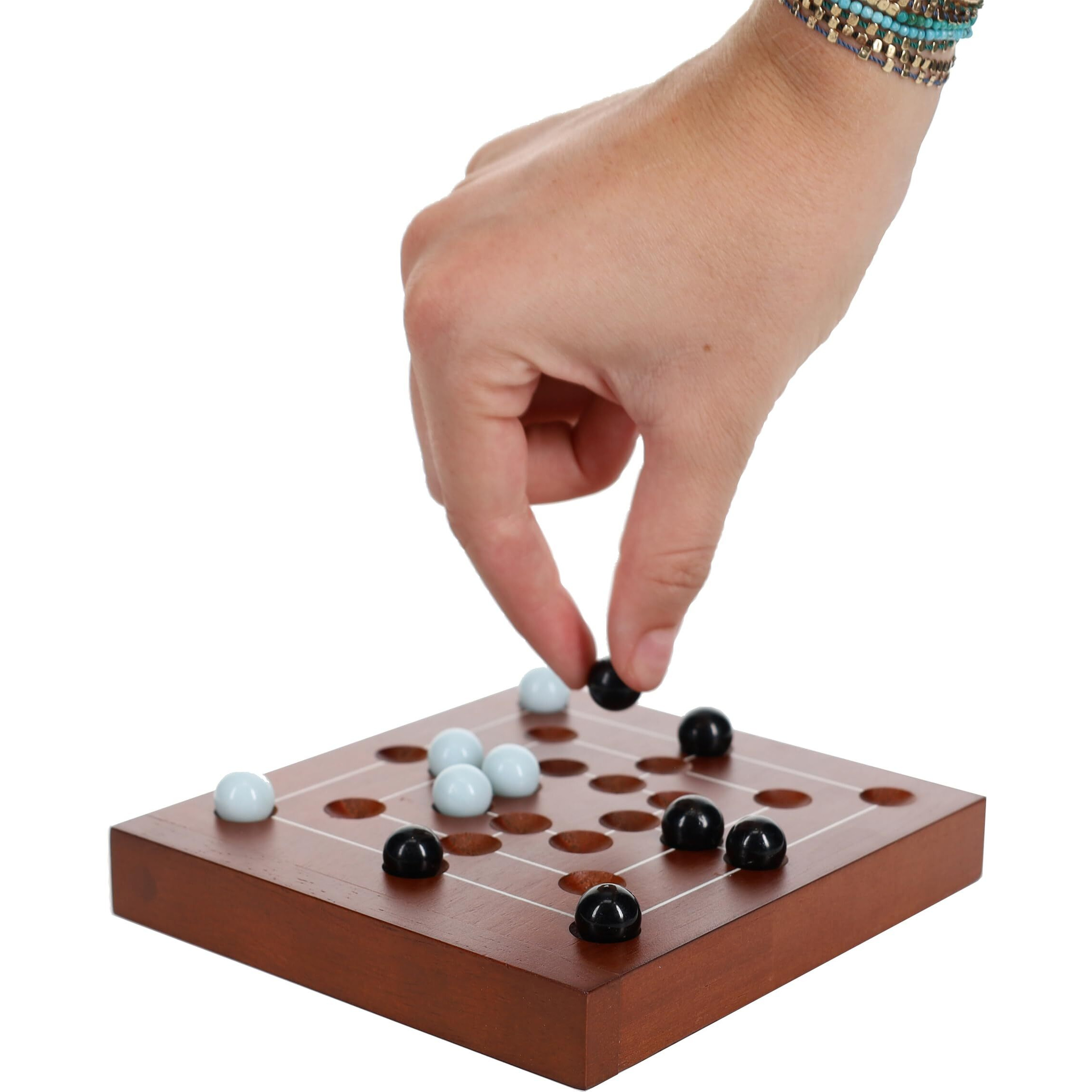 We Games Nine Men's Morris Board Game  5 Inch Travel Size - Solid Wood Board With Magnetic Closure  9 White & Black Marbles  Classic 2-Player Strategy Game For Adults  Perfect For Game Nights