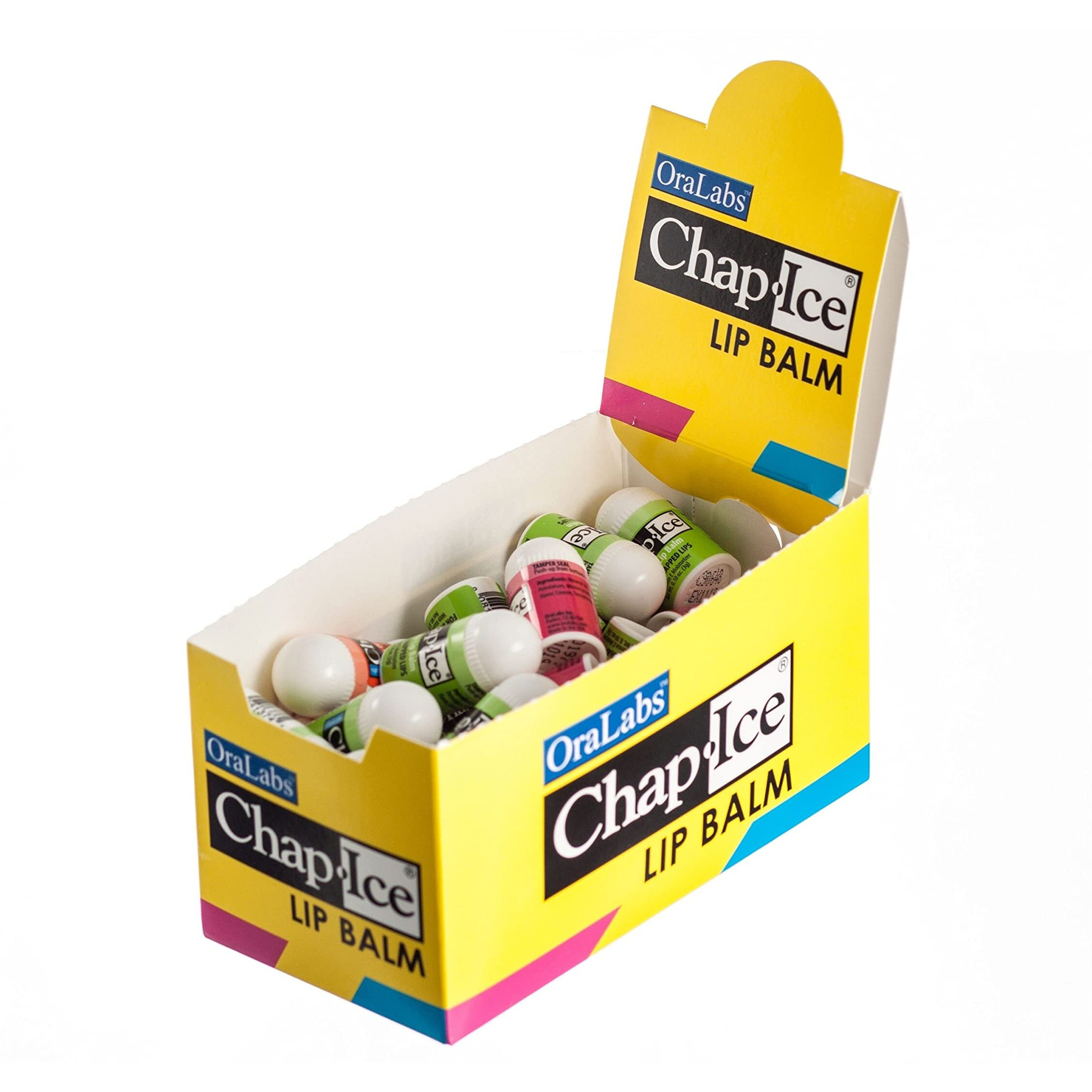 Chap-Ice | Premium And Traditional Lip Balm For Chapped  Dry  Or Windburned Lips | Pocket Size Display With Assorted Flavors - Cherry  Citrus Orange  Kiwi Lime - 50 Mini Sticks (0.10Oz/3G)