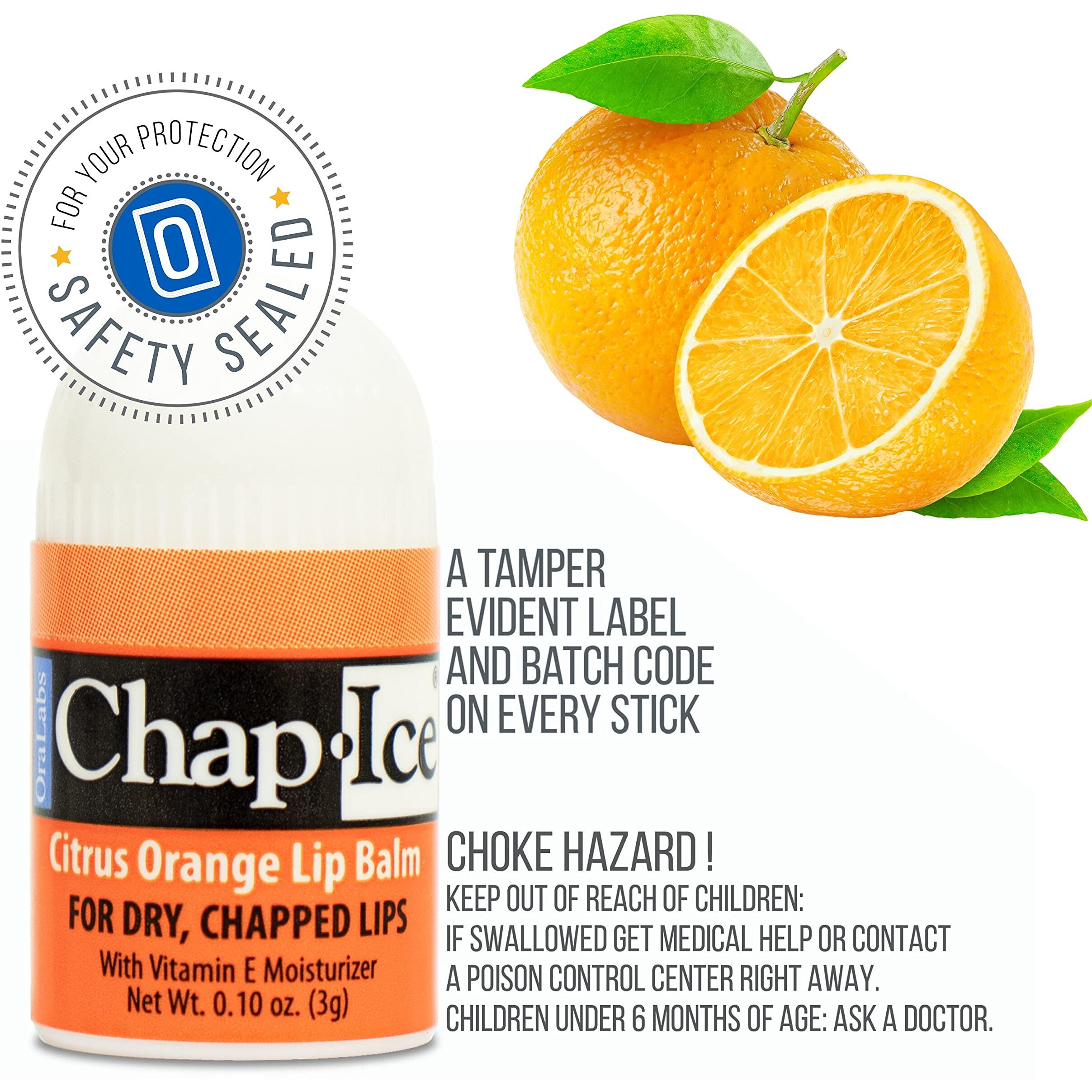 Chap-Ice | Premium And Traditional Lip Balm For Chapped  Dry  Or Windburned Lips | Pocket Size Display With Assorted Flavors - Cherry  Citrus Orange  Kiwi Lime - 50 Mini Sticks (0.10Oz/3G)