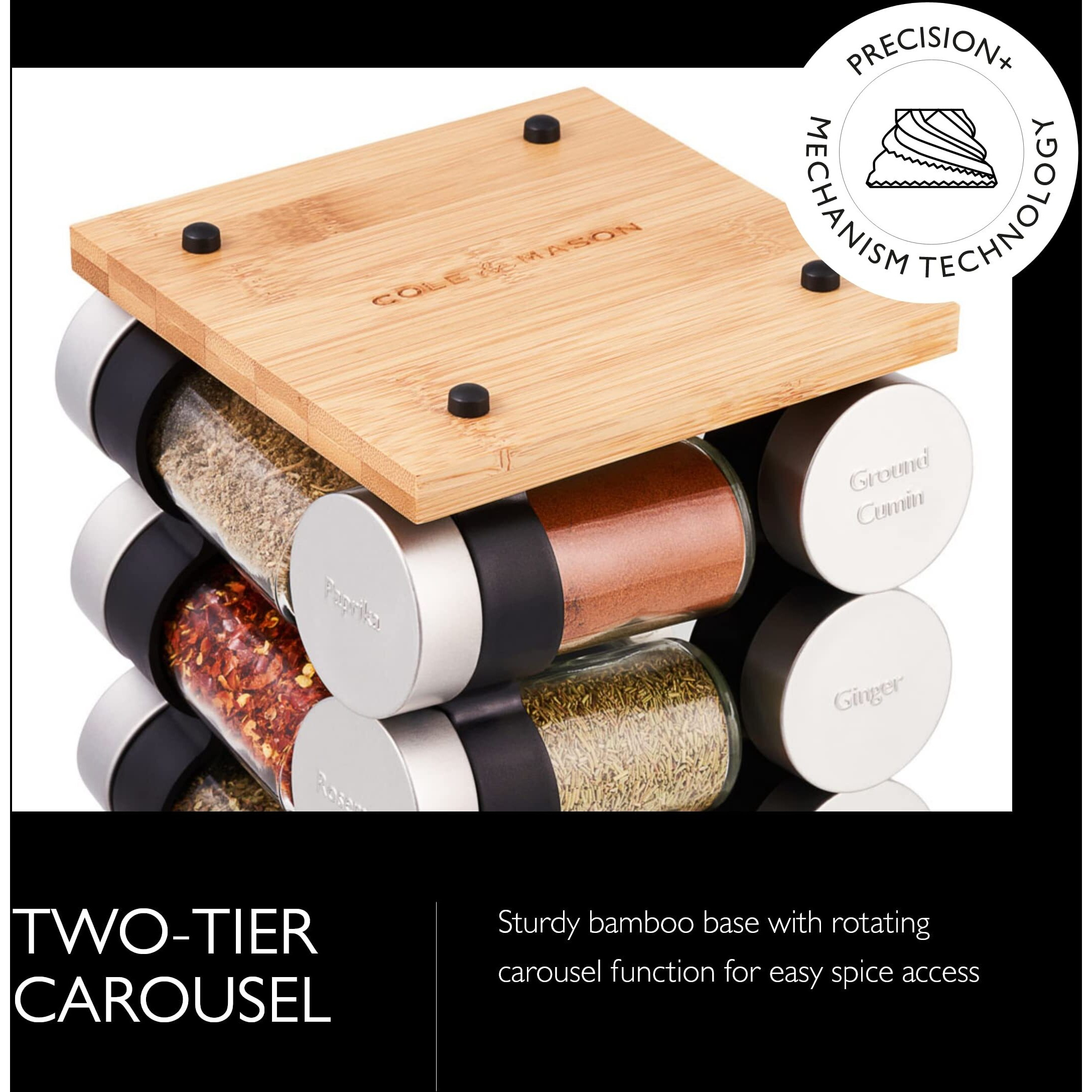 Cole & Mason Blyth Spice Rack Carousel  16 Jar  Bamboo