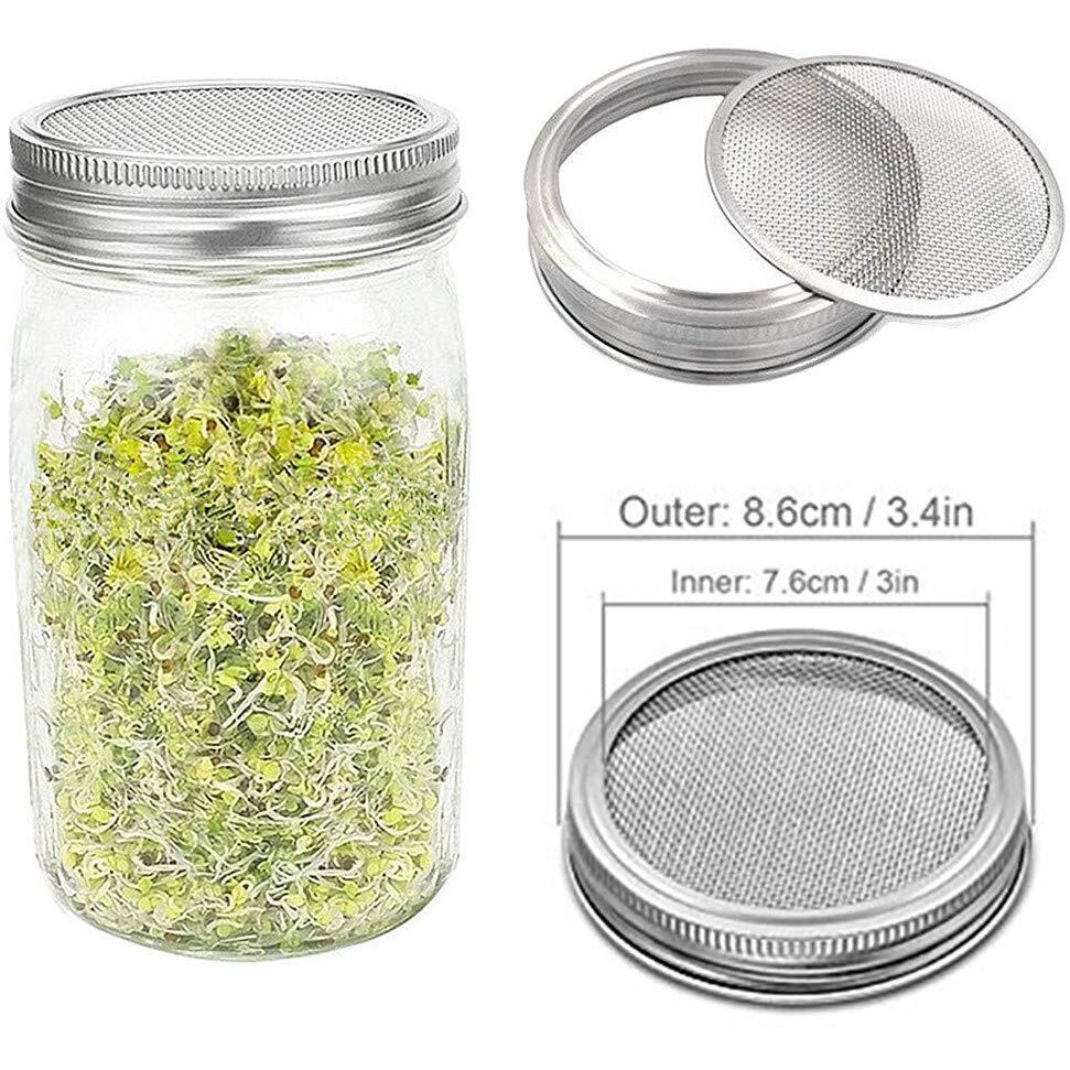 Sprouting Lids 316 Stainless Steel Mesh Lid Sprouting Strainer Lids Kit For Wide Mouth Mason Jars Canning Jar Lids Growing Alfalfa Sprout Seeds Salad Sprouts Lids 4 Pack
