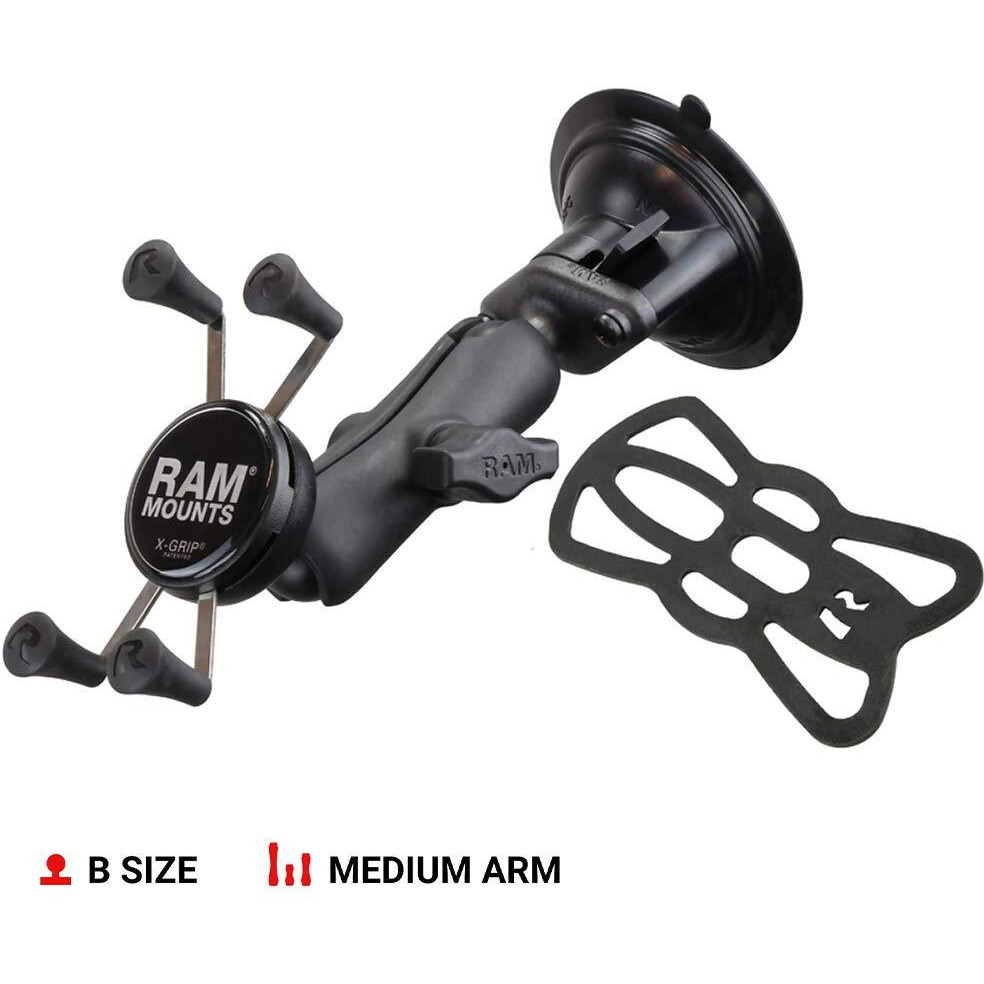 Ram Mounts X-Grip Phone Mount With Twist-Lock Suction Cup Base Rap-B-166-Un7U With Medium Arm For Vehicle Windshields