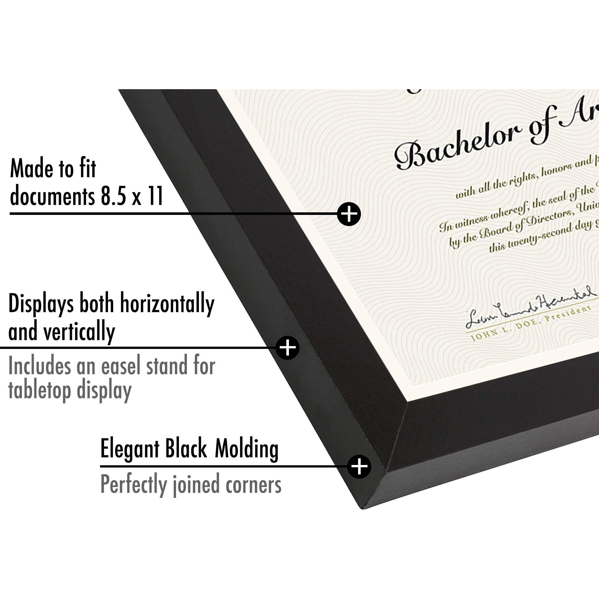 Americanflat 8.5X11 Diploma Frame With Shatter-Resistant Glass - Document Frame With Engineered Wood - Legacy Collection - Certificate Frame For Tabletop And Wall Display - Black
