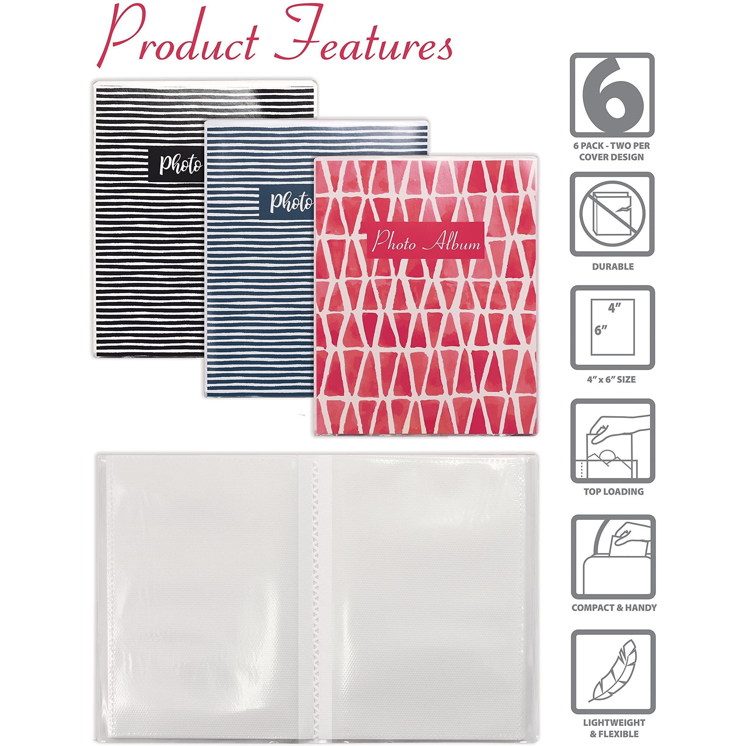 Better Office Products 36 Photo Mini Photo Album  4 X 6 Inch  Pack Of 6  Flexible Cover With Removable Decorative Inserts  Clear View Front Cover  6 Pack