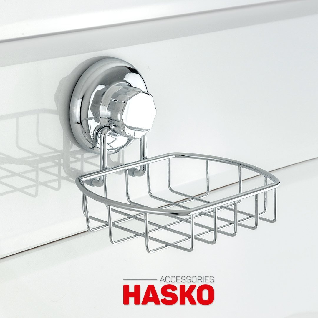Hasko Accessories - Super Powerful Vacuum Suction Cup Soap Dish - Strong Stainless Steel Sponge Holder For Bathroom & Kitchen (Chrome)