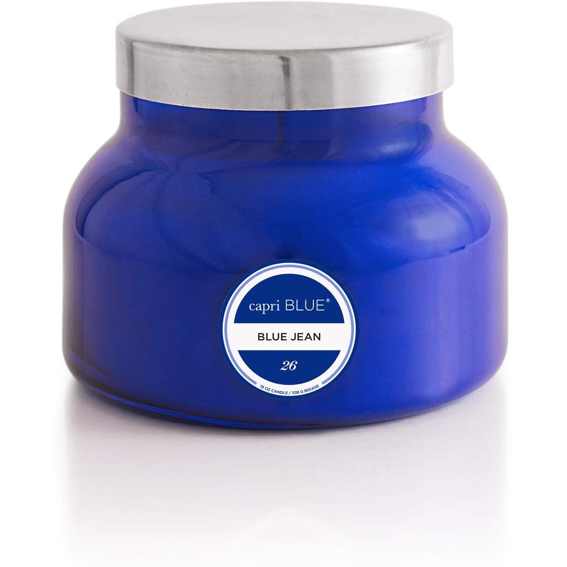 Capri Blue Scented Candles - Soy Candle Wax Blend - Jar Candles - Blue Candle Gifts For Women & Men - Luxury Candles For Home Scented With Citrus  White Musk & Patchouli - Blue Jean (19 Oz)